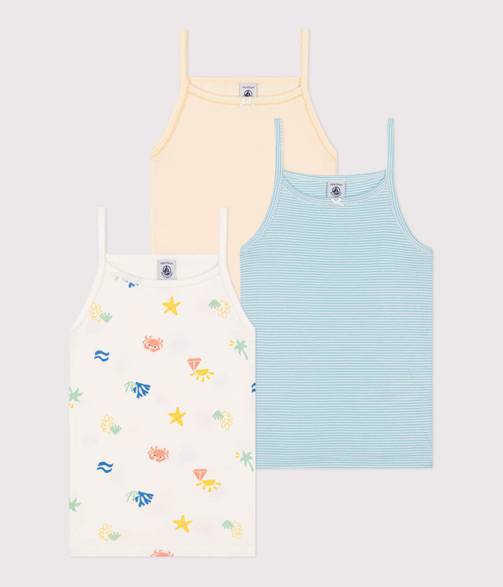 Children's printed cotton tank tops - 3-pack