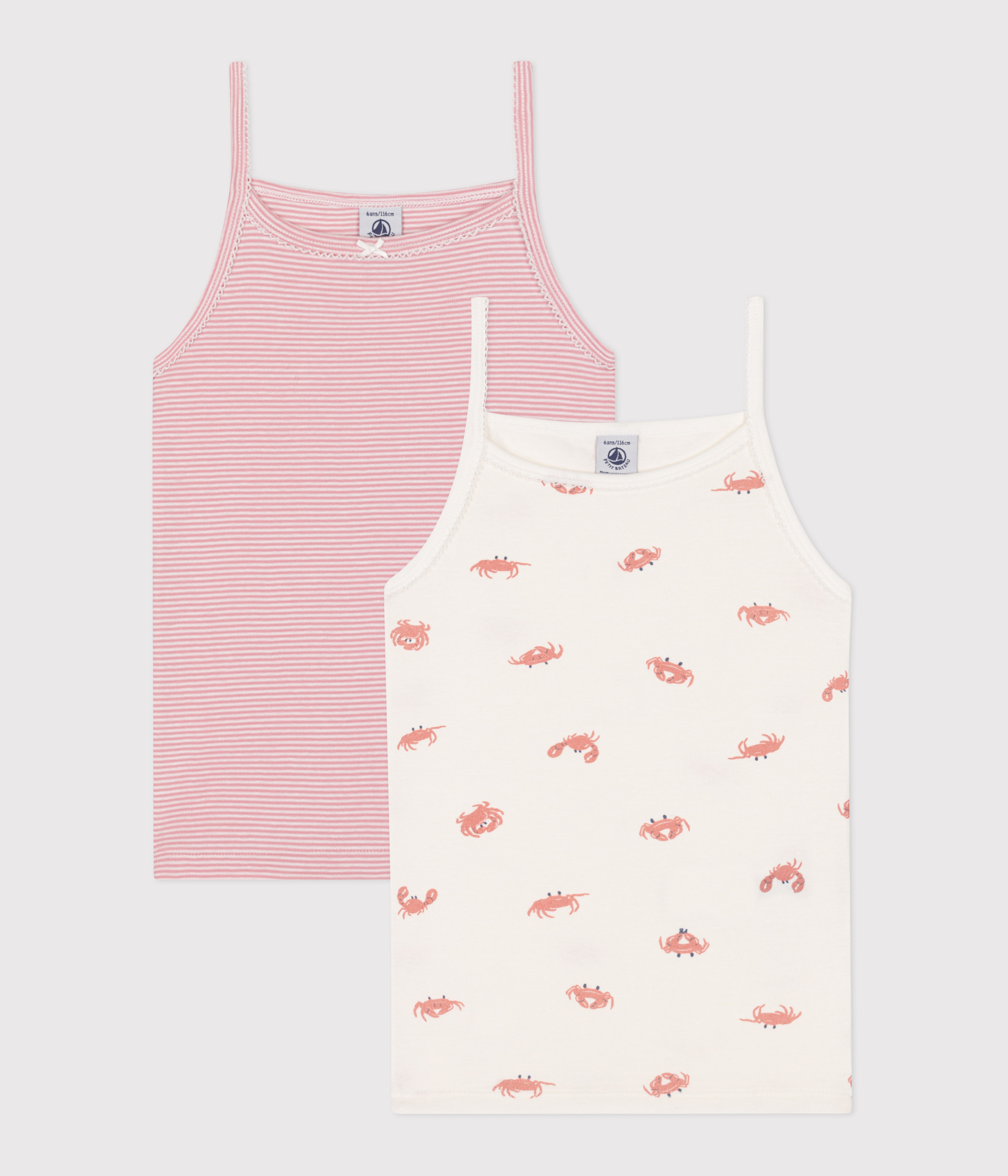 Set of 2 children's cotton tank tops with crab print