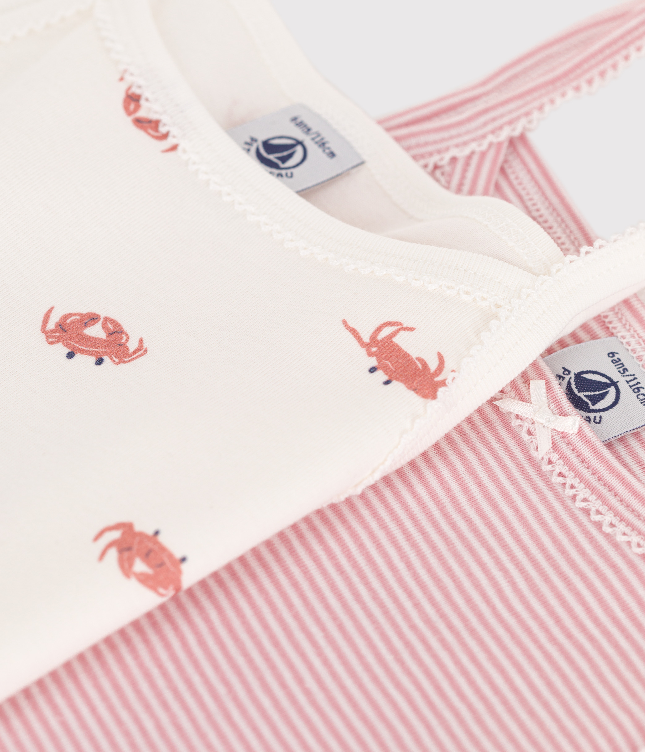 Set of 2 children's cotton tank tops with crab print