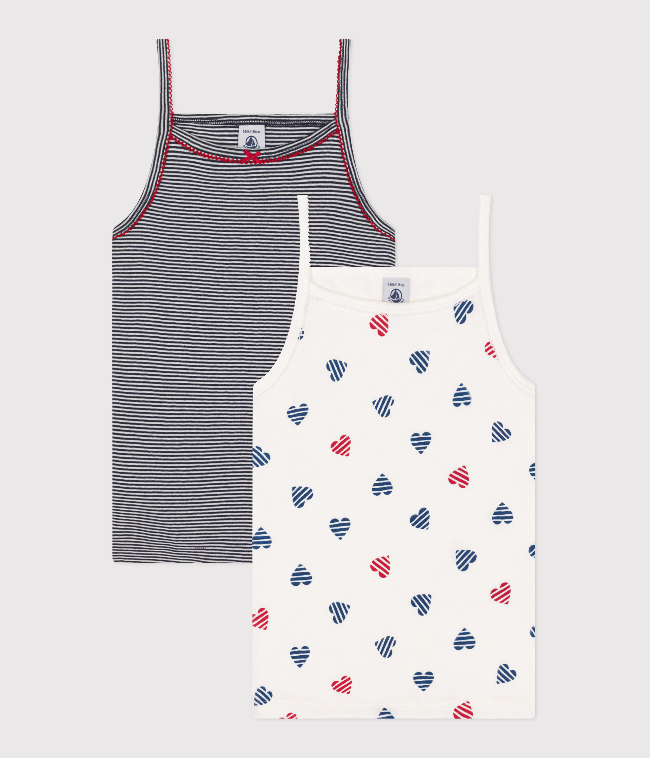 Set of 2 children's cotton tank tops with heart print