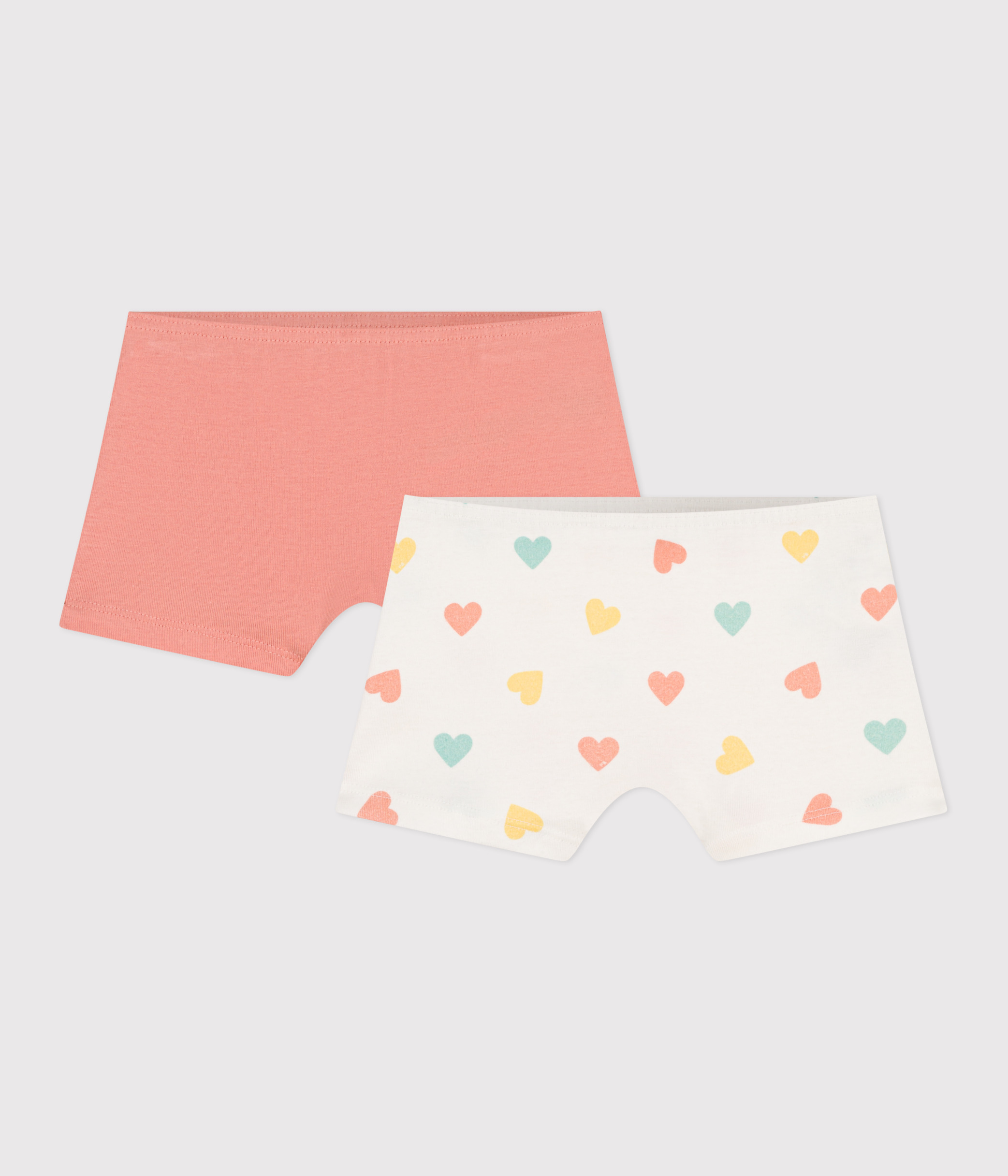 Set of 2 children's long cotton shorties with heart print