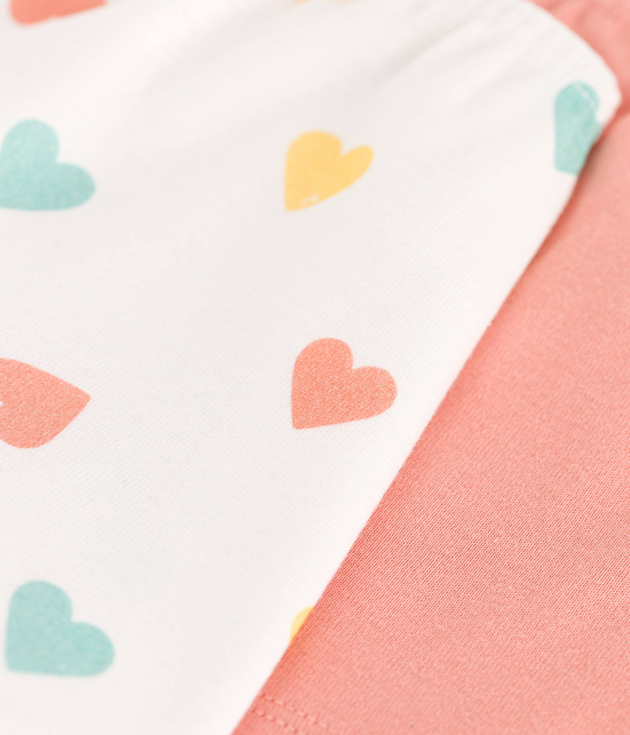 Set of 2 children's long cotton shorties with heart print