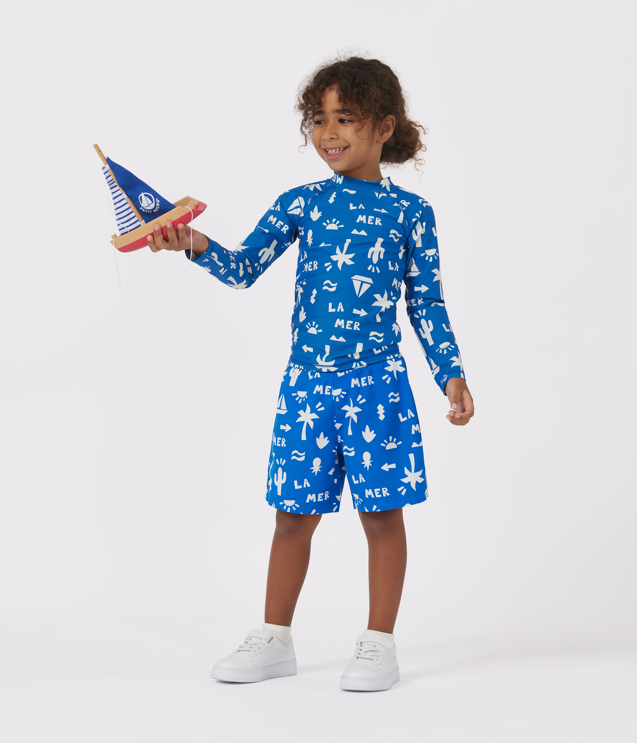 Children's long-sleeved printed anti-UV swim T-shirt