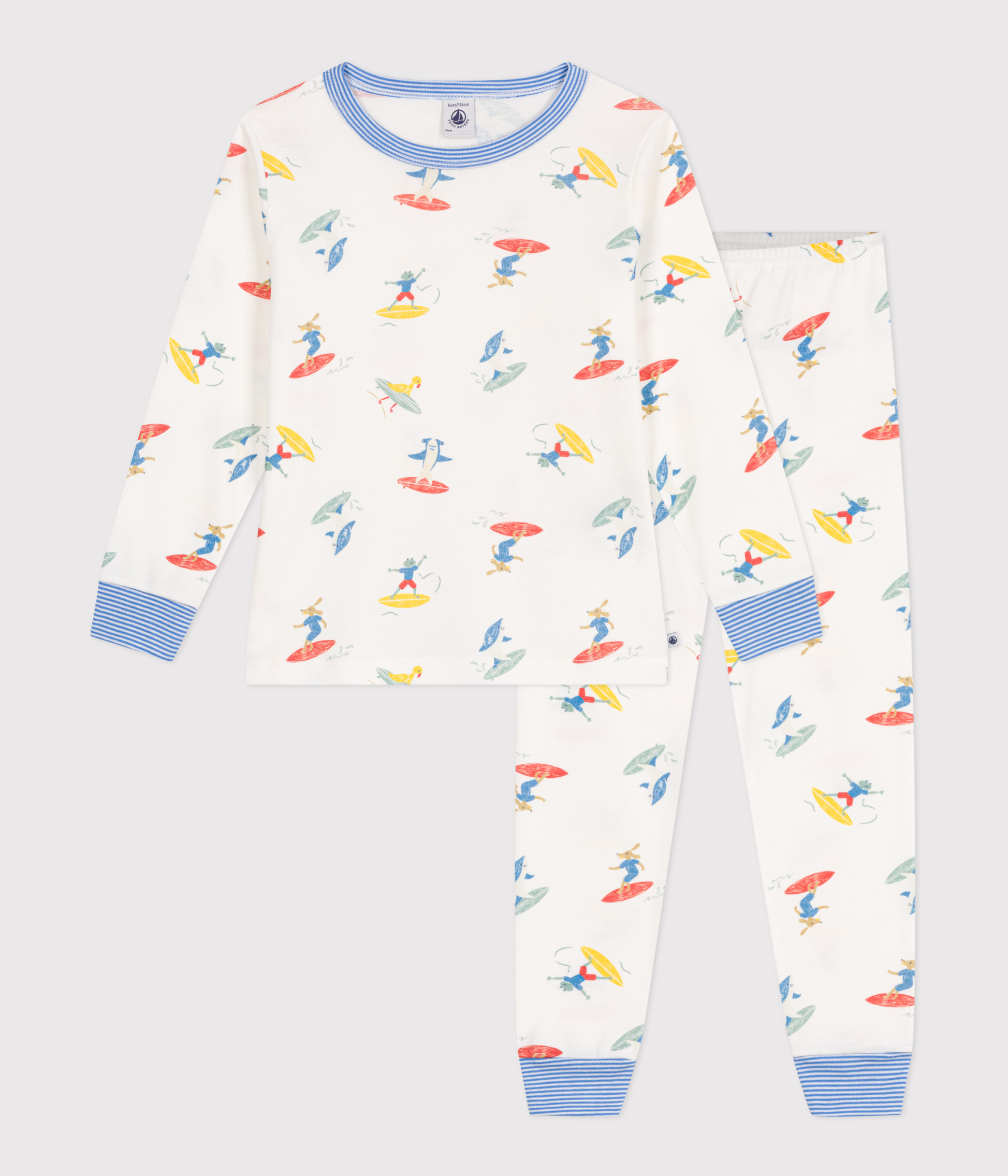 Children's long-sleeved surfer print cotton pyjamas