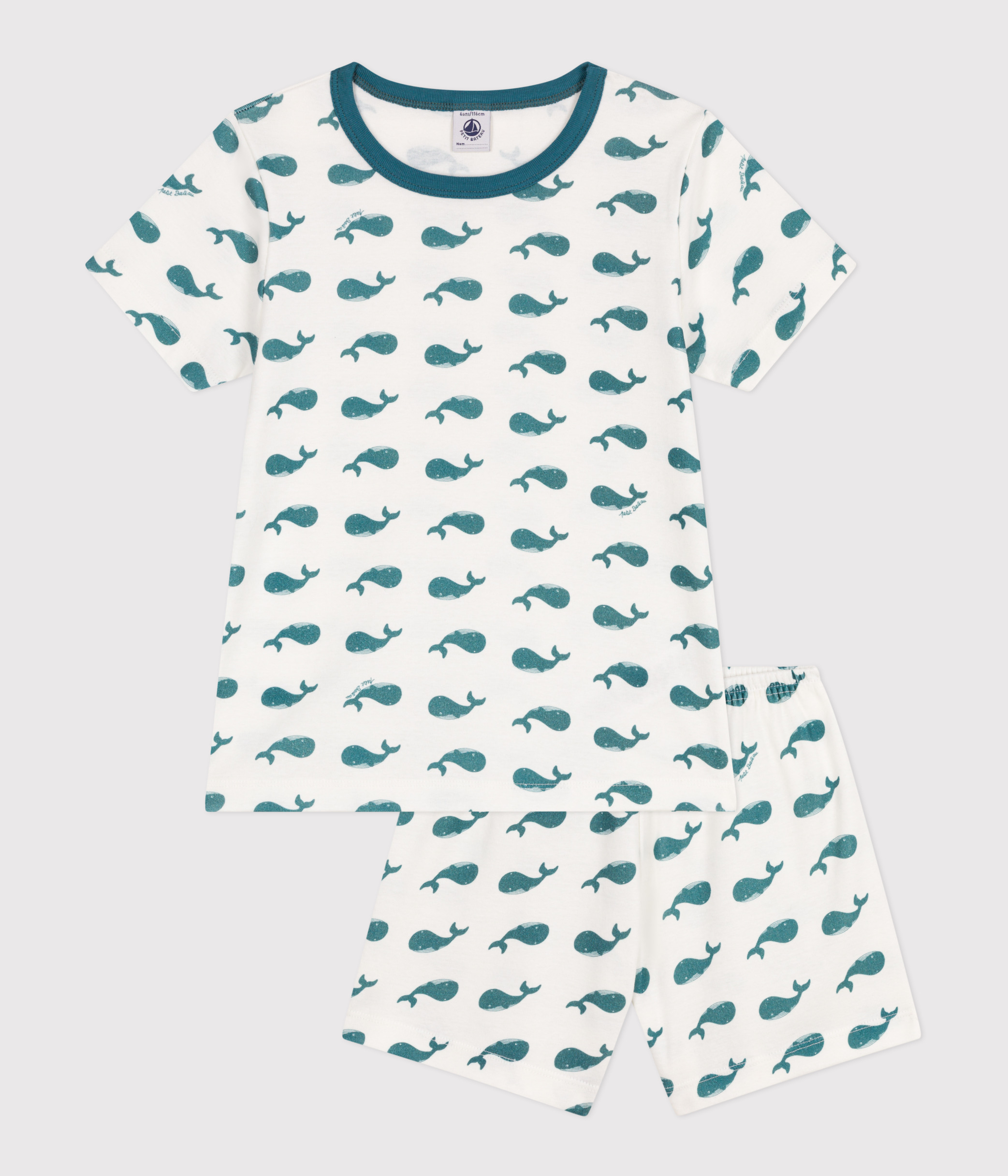 Children's short pyjamas in cotton printed with whales