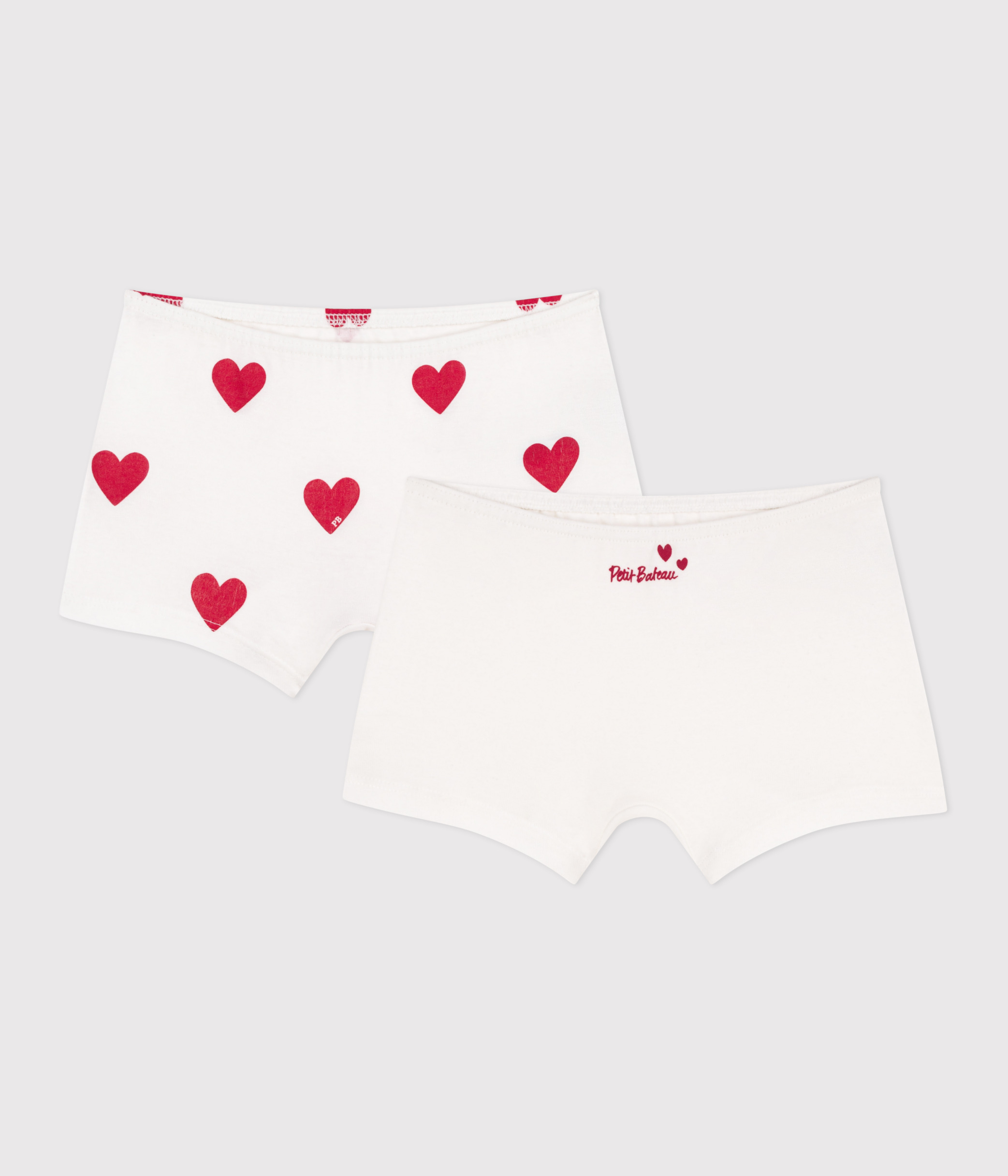 Set of 2 children's cotton shorties with heart print