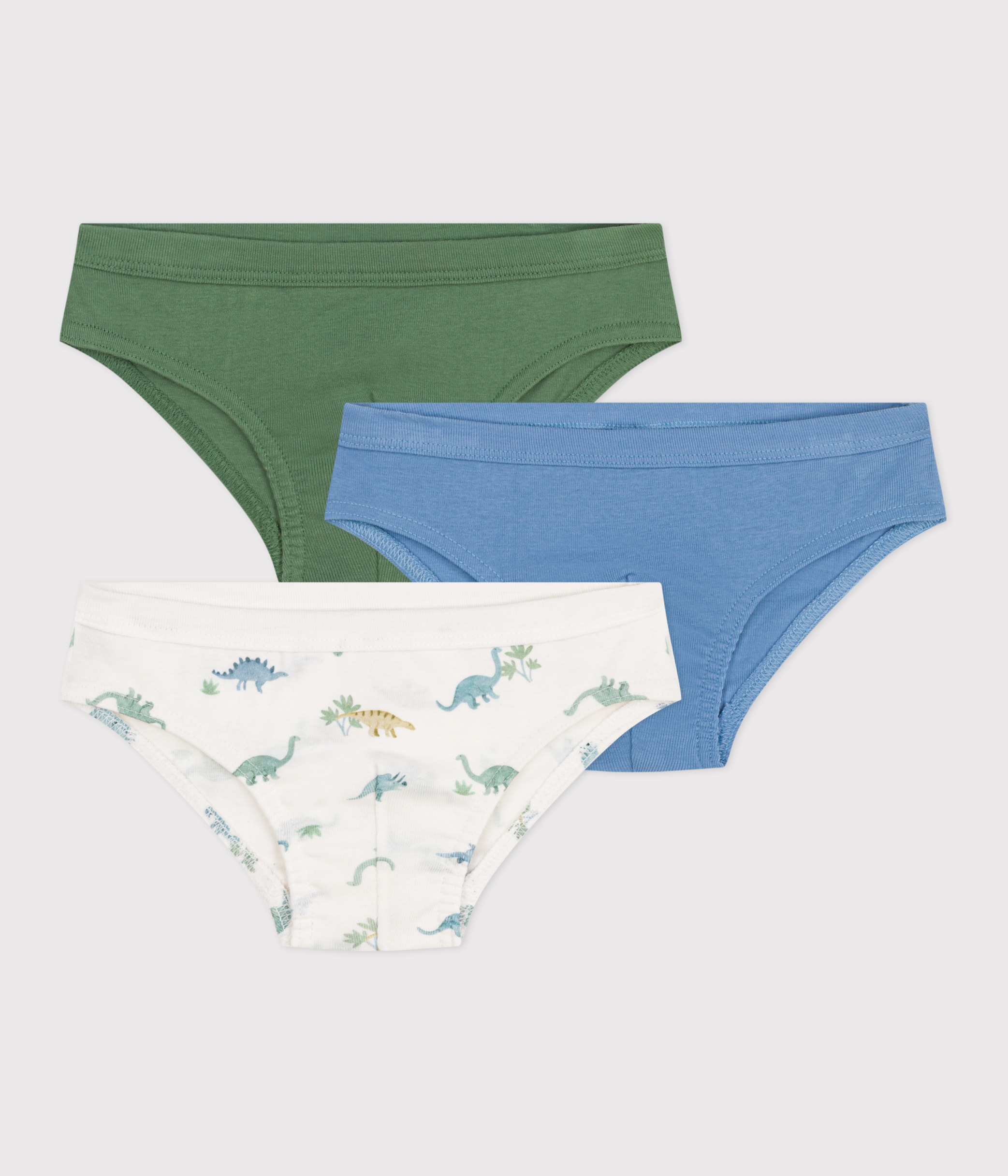 Set of 3 children's cotton briefs with dinosaur print