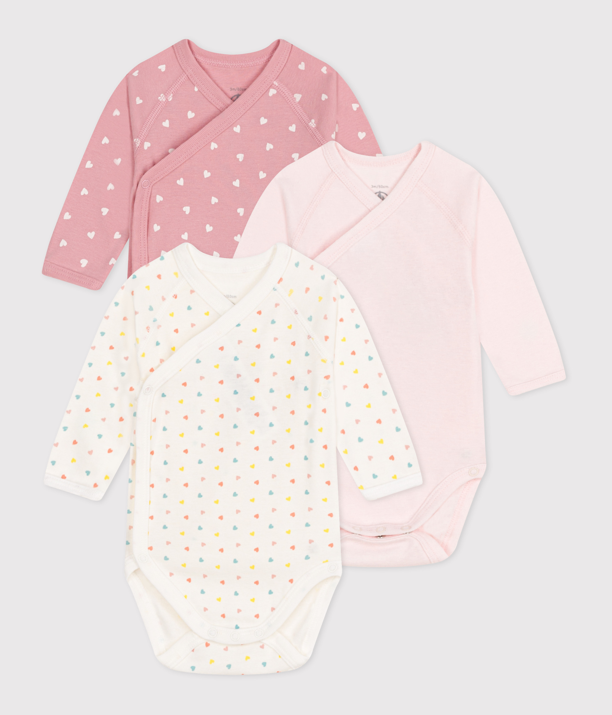 Long-sleeved printed cotton wrapover bodysuits - 3-Pack