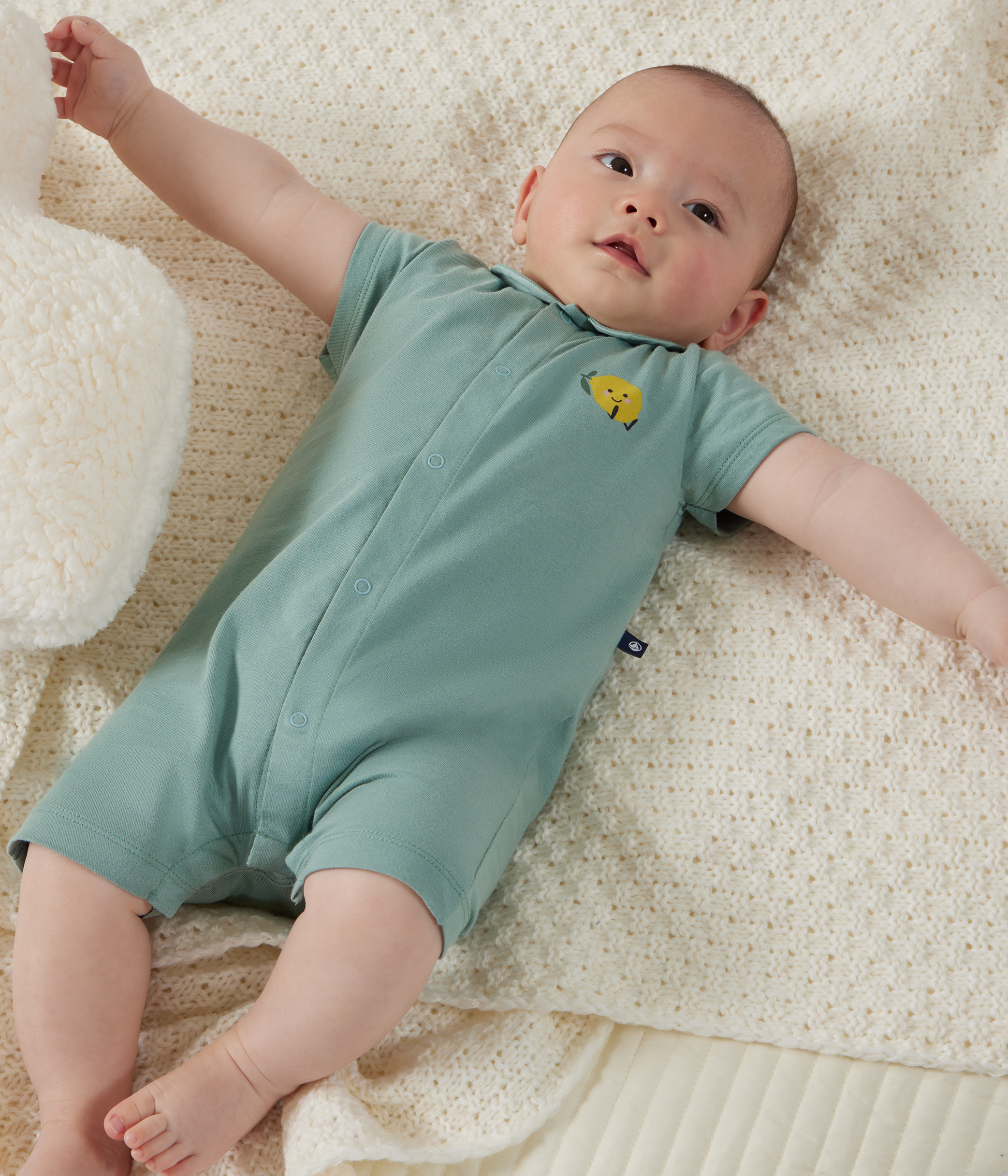 Babies' short cotton playsuit with a Peter Pan collar