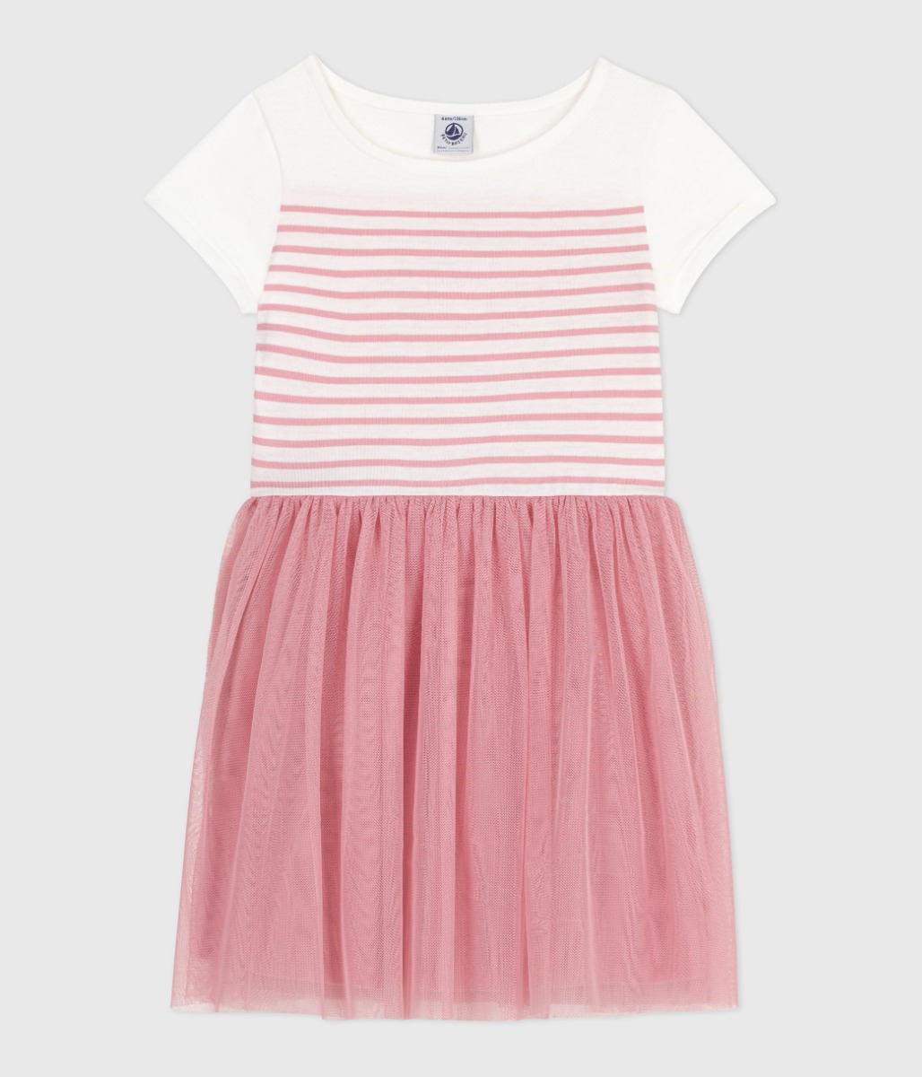 Child's short-sleeved cotton and tulle dress