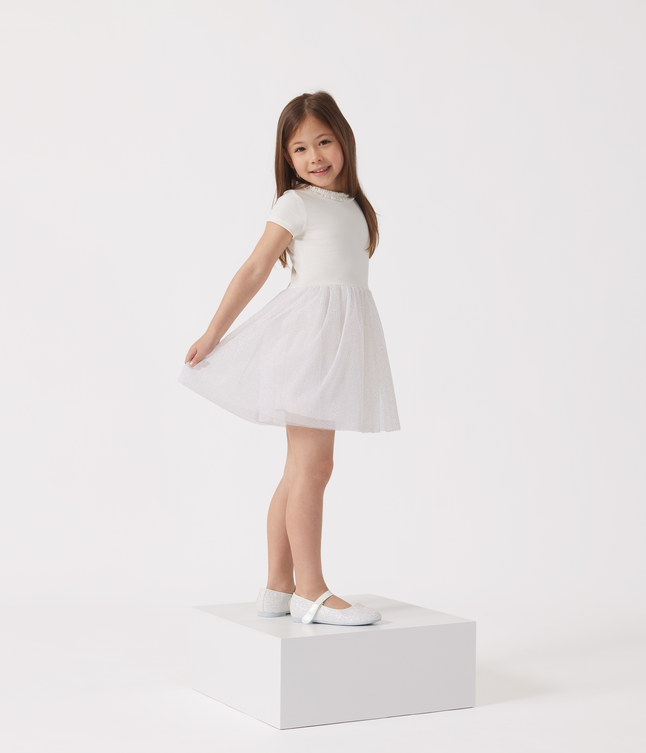 Child's short-sleeved cotton and tulle dress