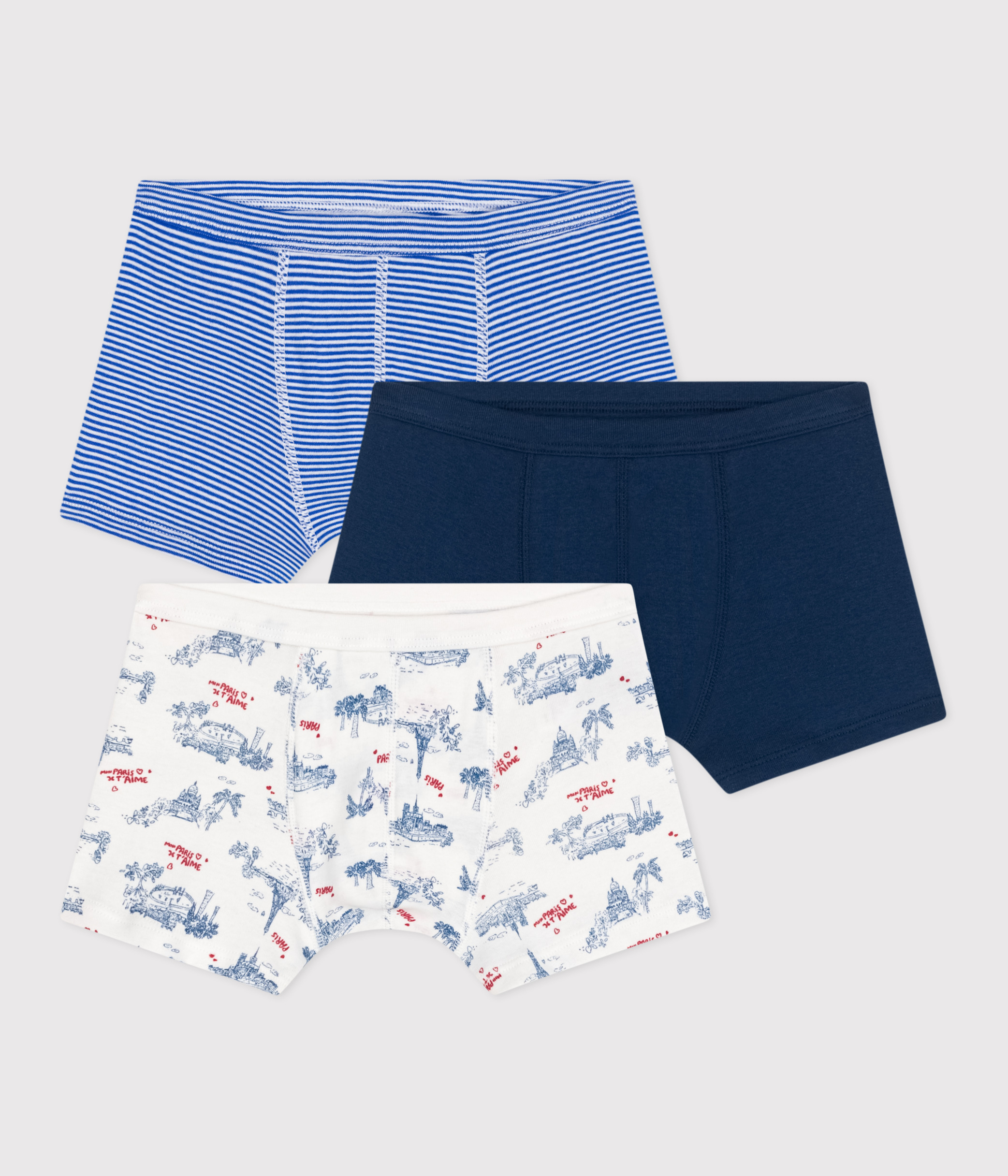 Children's Paris print cotton boxers with thin waistbands - 3-Pack