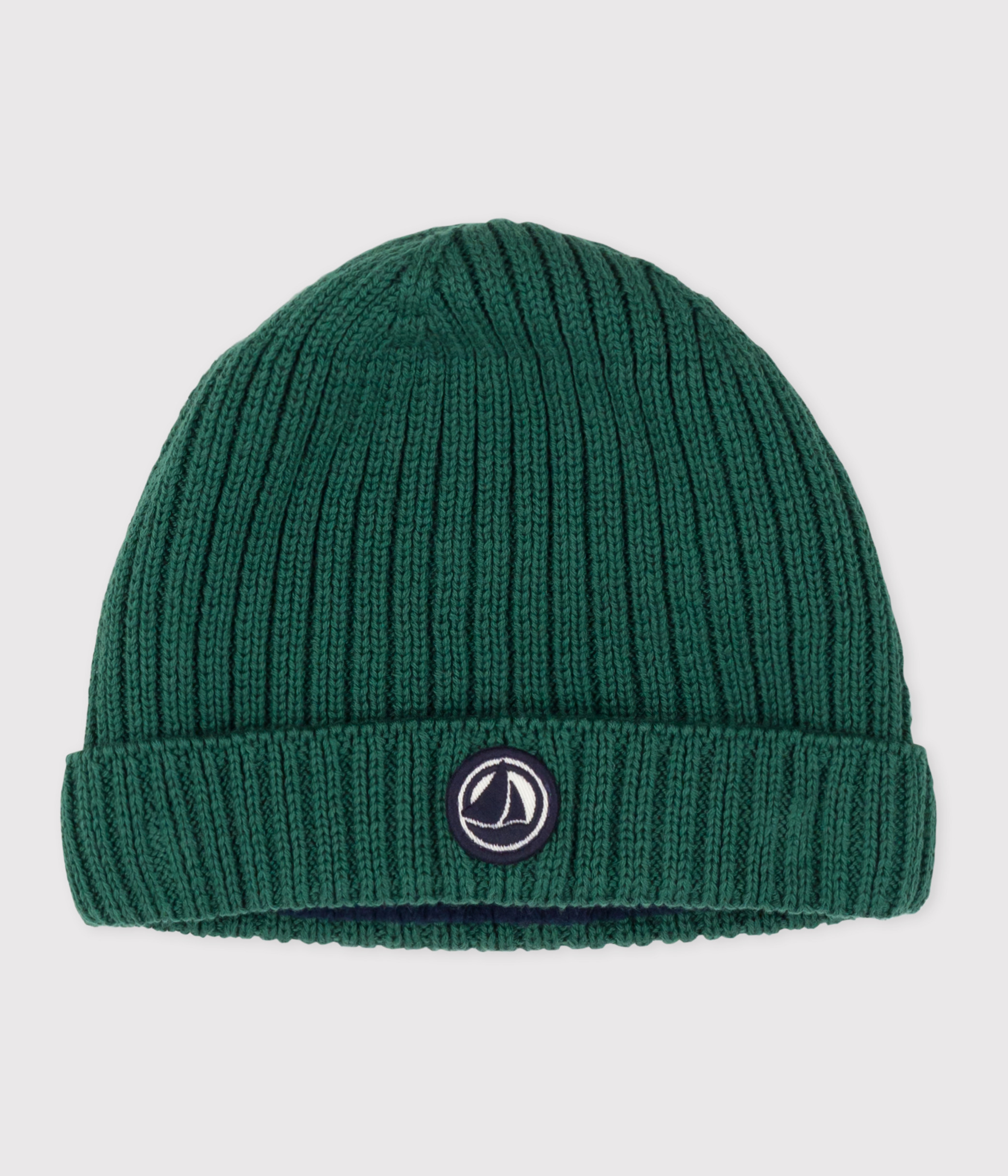 Babies' knitted beanie with a fleece lining