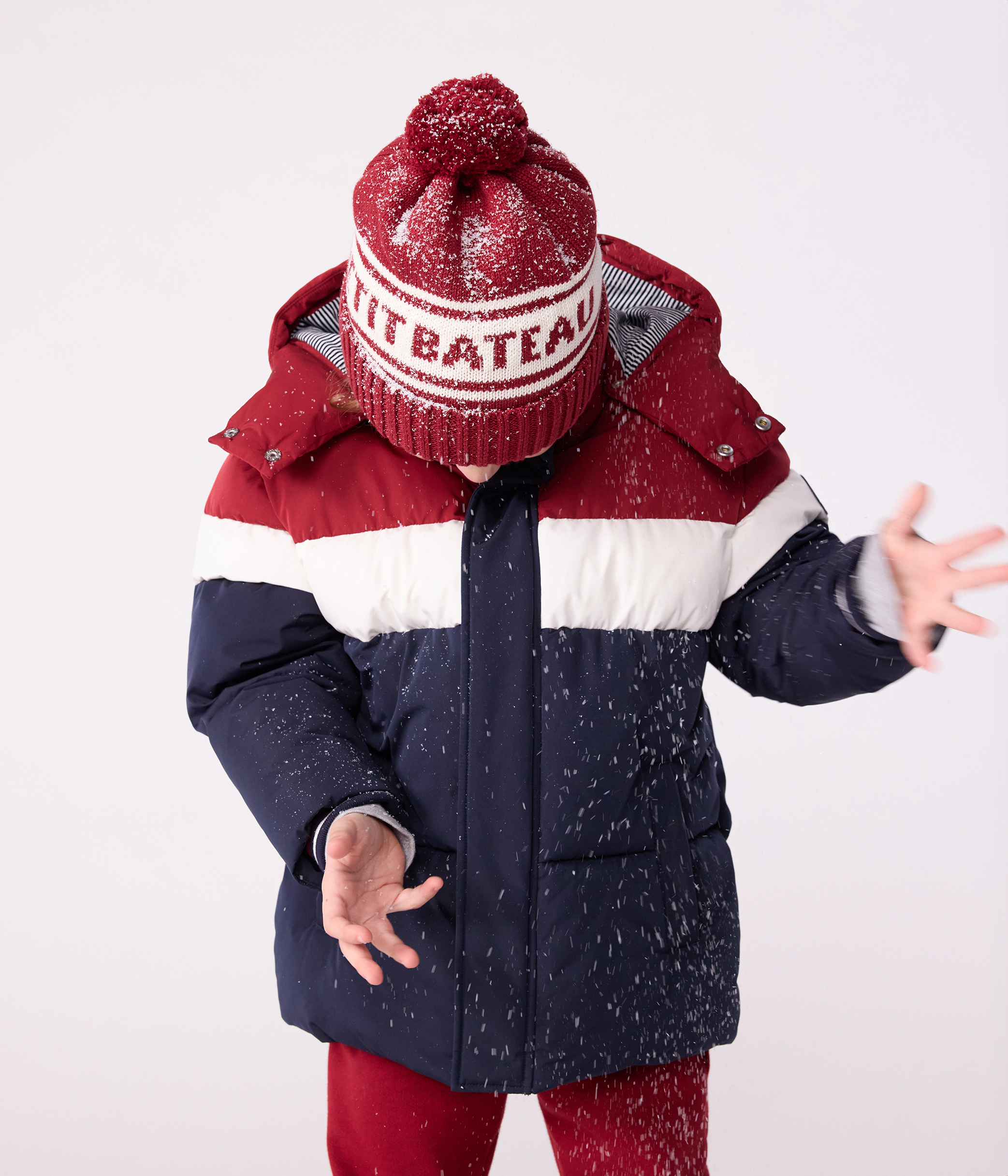 Children's knitted Petit Bateau beanie hat lined in polar fleece