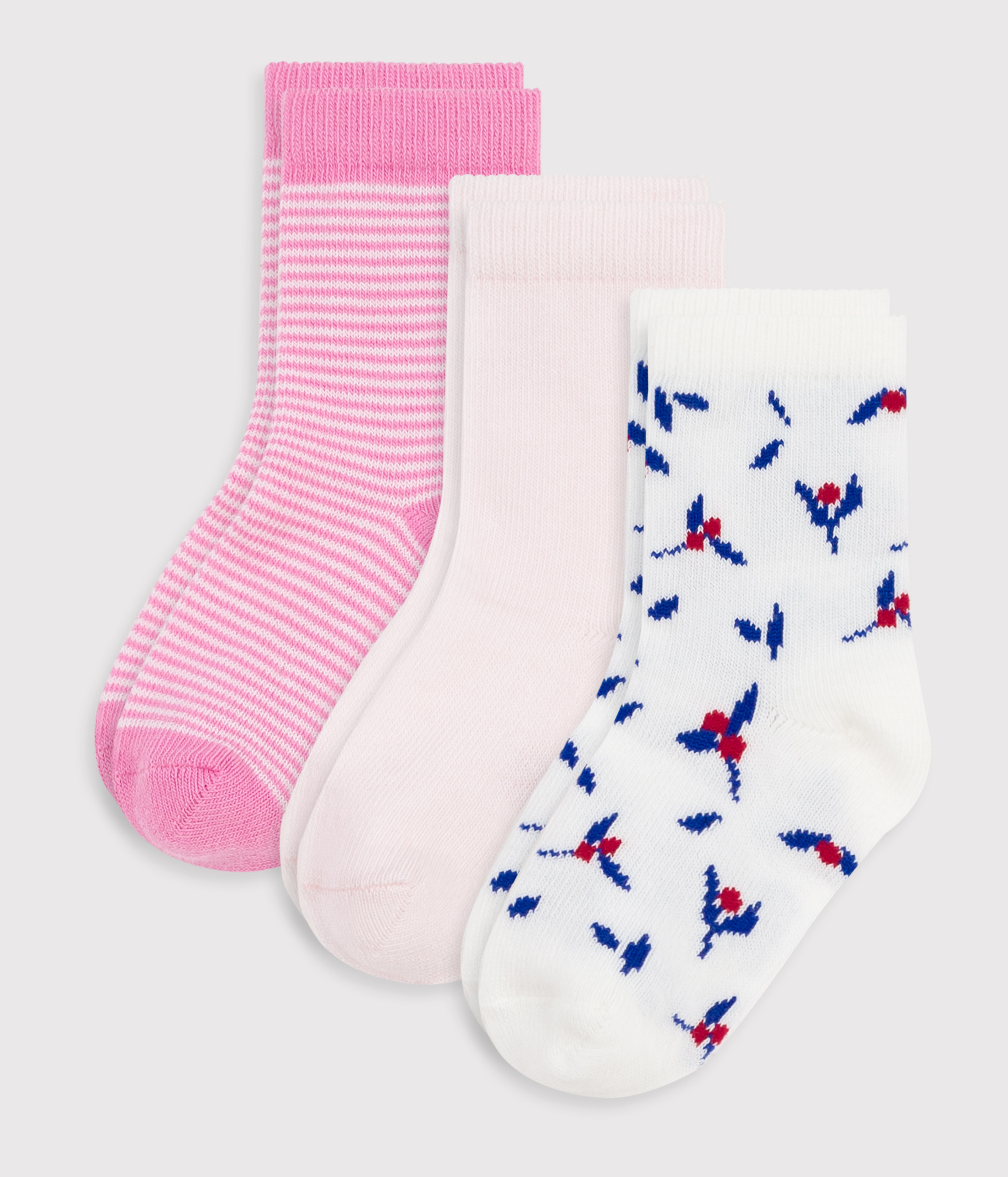 Babies' floral-print cotton socks - 3-Pack