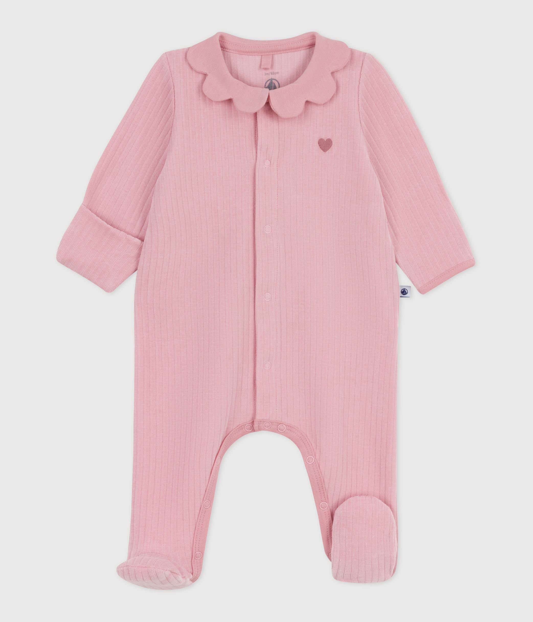 Babies' plain velour pyjama suit with a collar