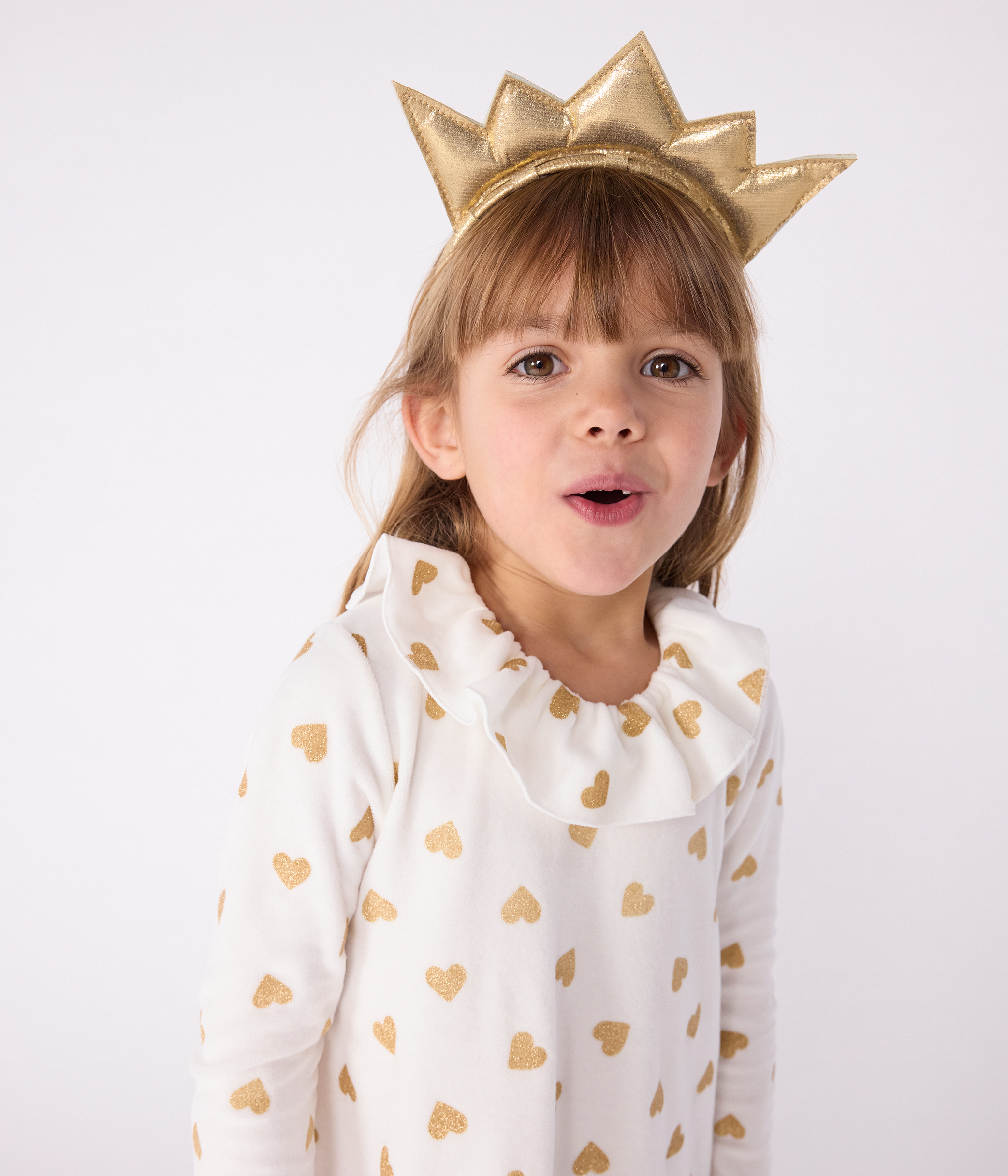 Children's golden heart print velour fancy dress nightdress