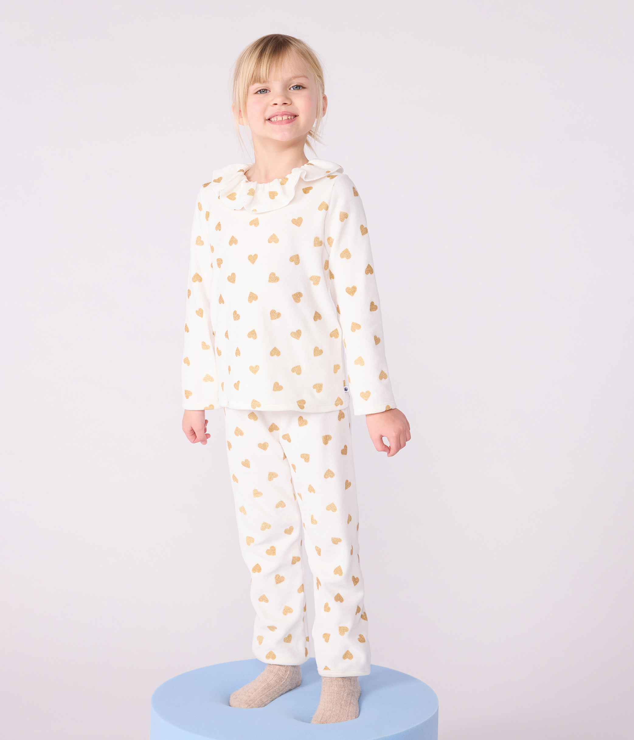 Children's golden heart-print velour pyjamas