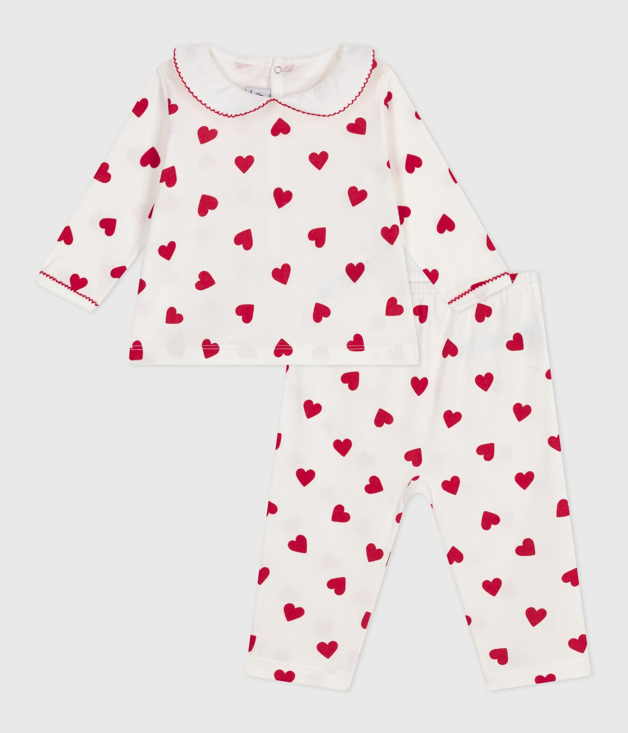 Babies' two-piece pyjamas printed with hearts