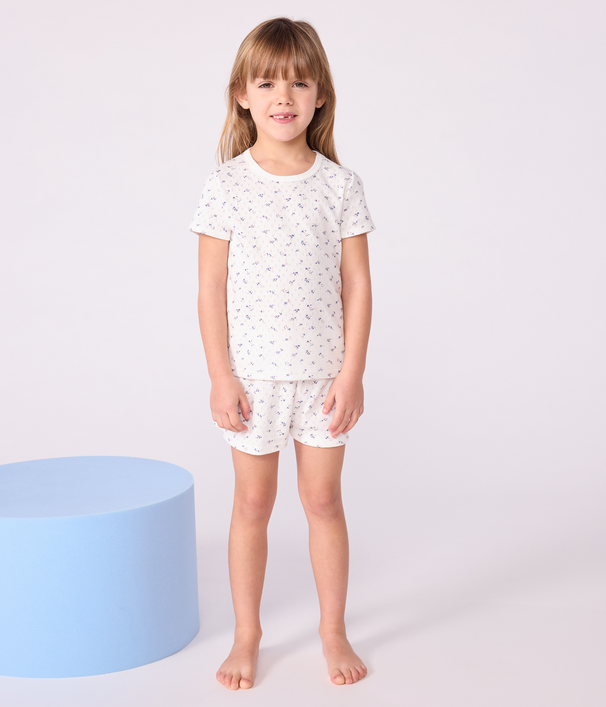 Children's short floral-print openwork cotton pyjamas