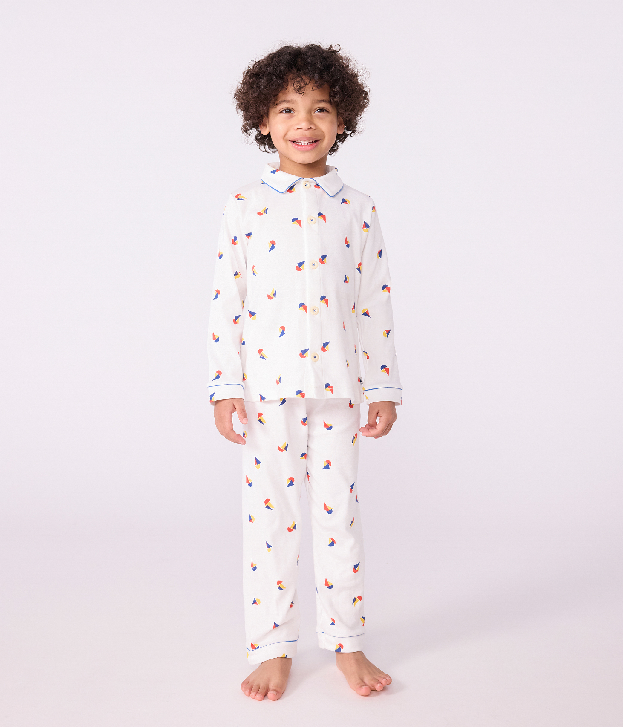 Children's buttoned printed cotton pyjamas