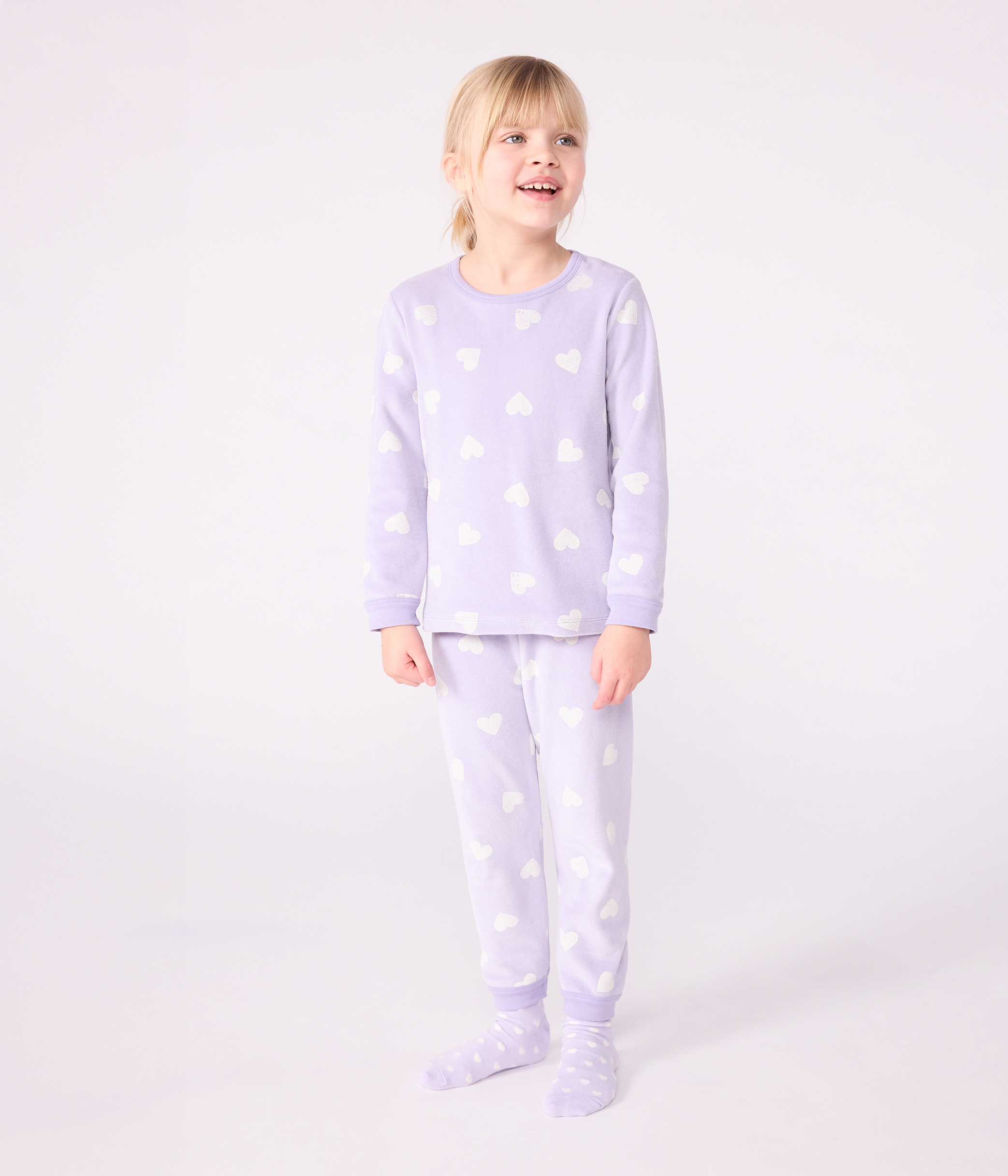 Children's heart-print velour pyjamas