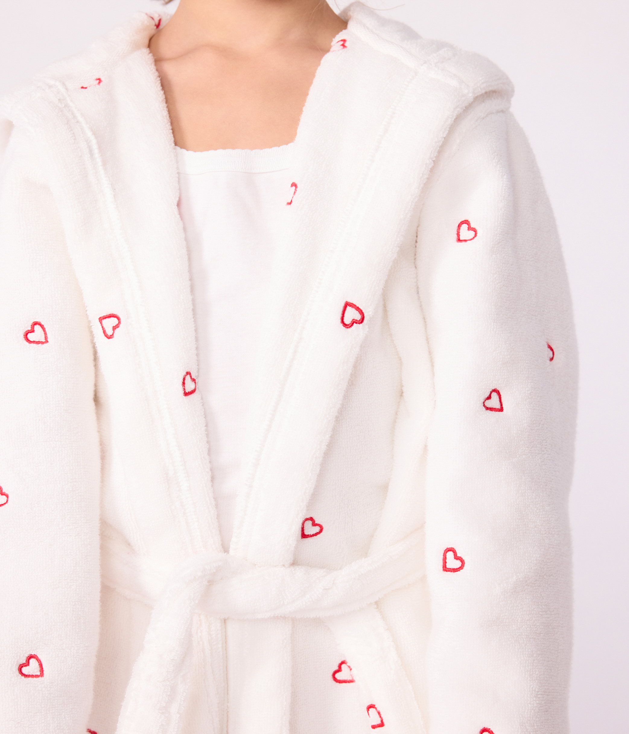 Children's cotton terry bathrobe with embroidered hearts