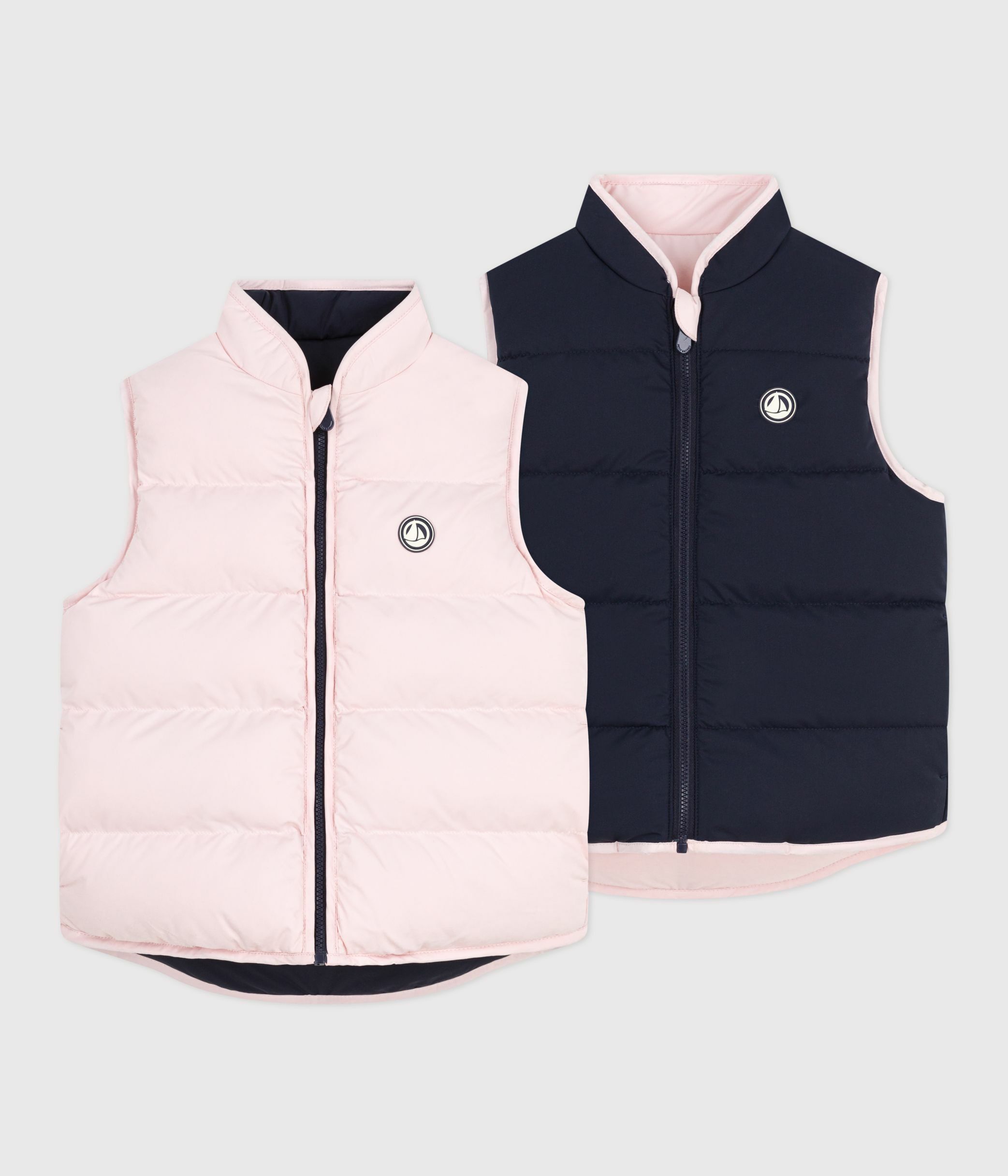 Children's reversible two-tone sleeveless puffer jacket