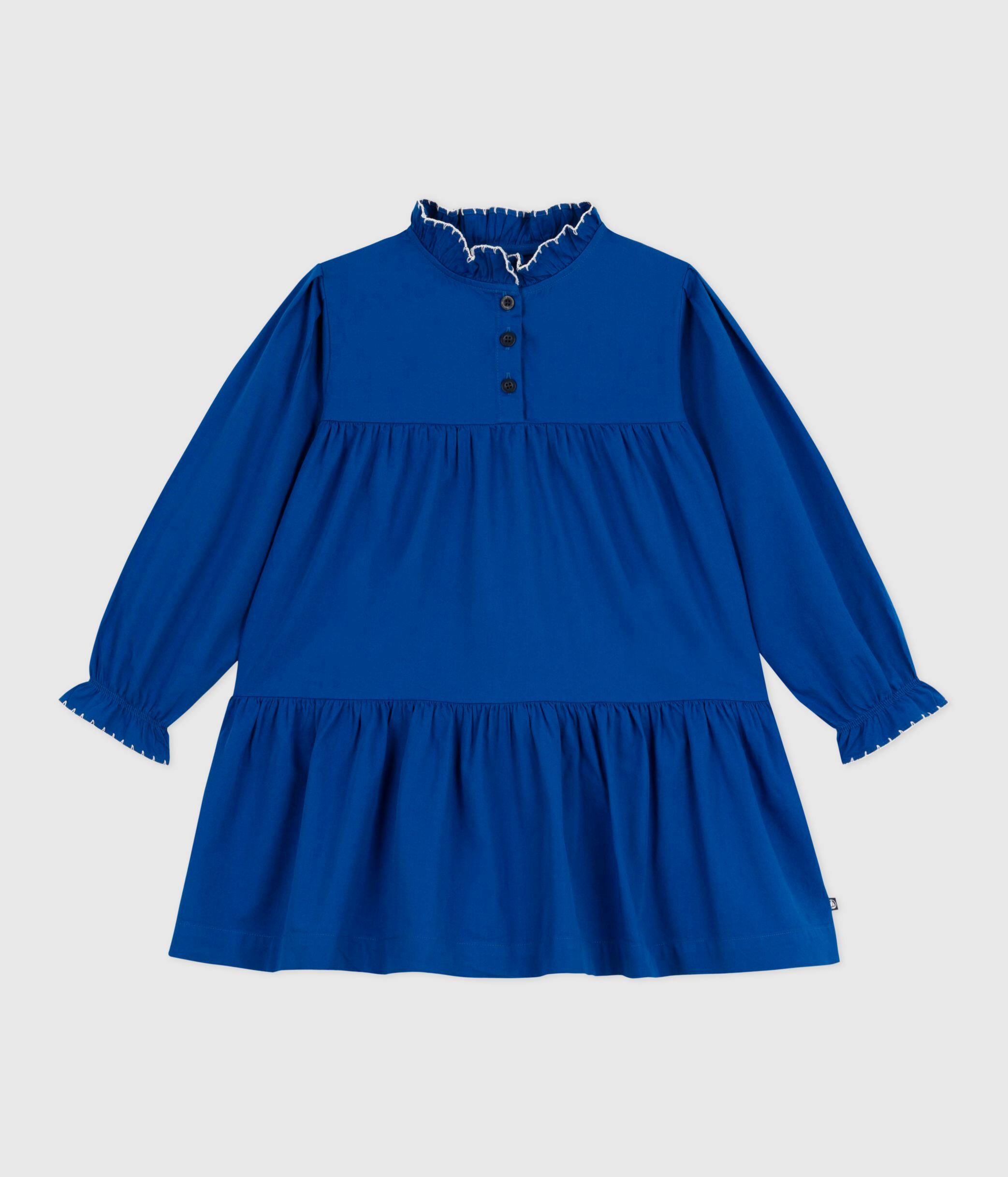 Children's long-sleeved plain cotton dress