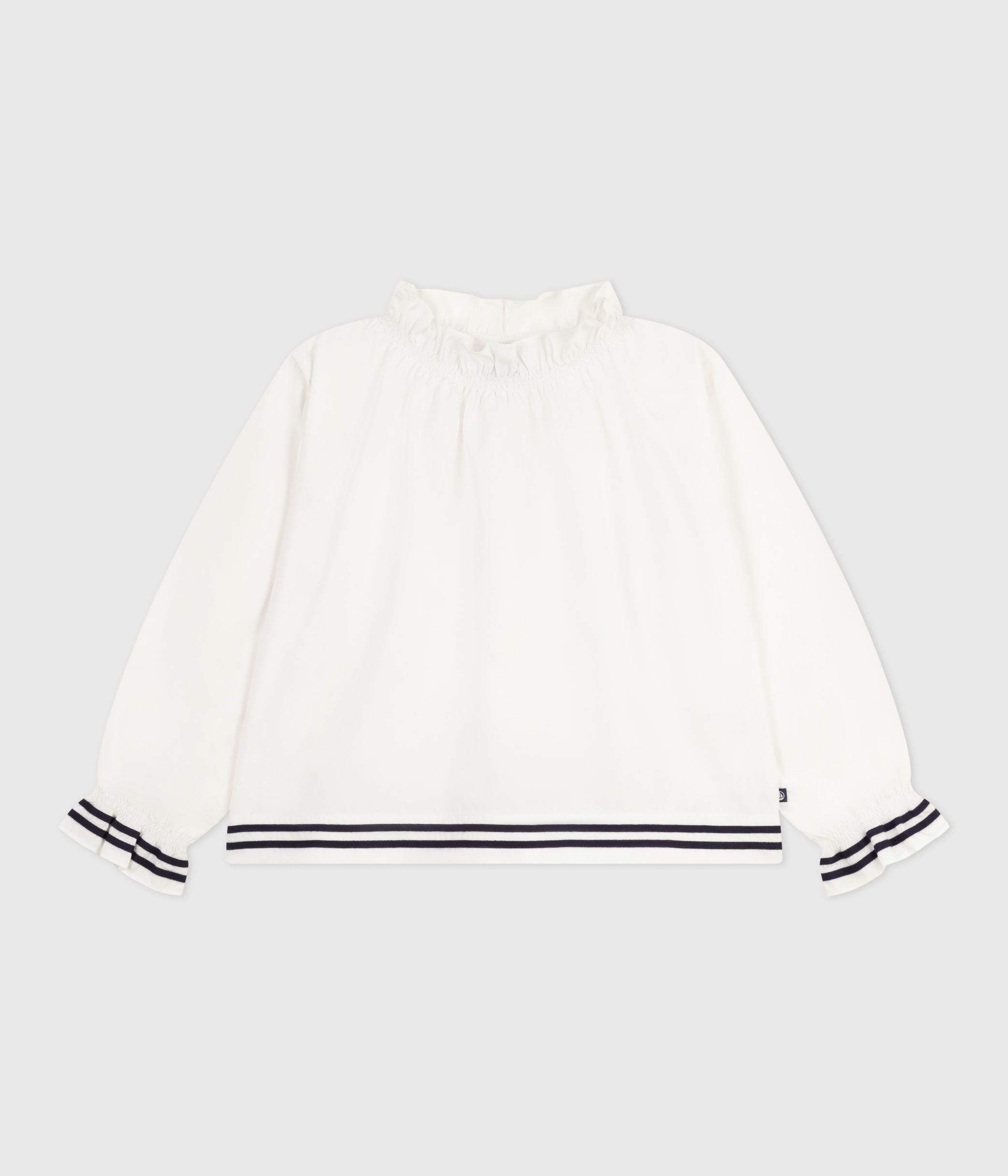 Children's long-sleeved plain cotton poplin blouse