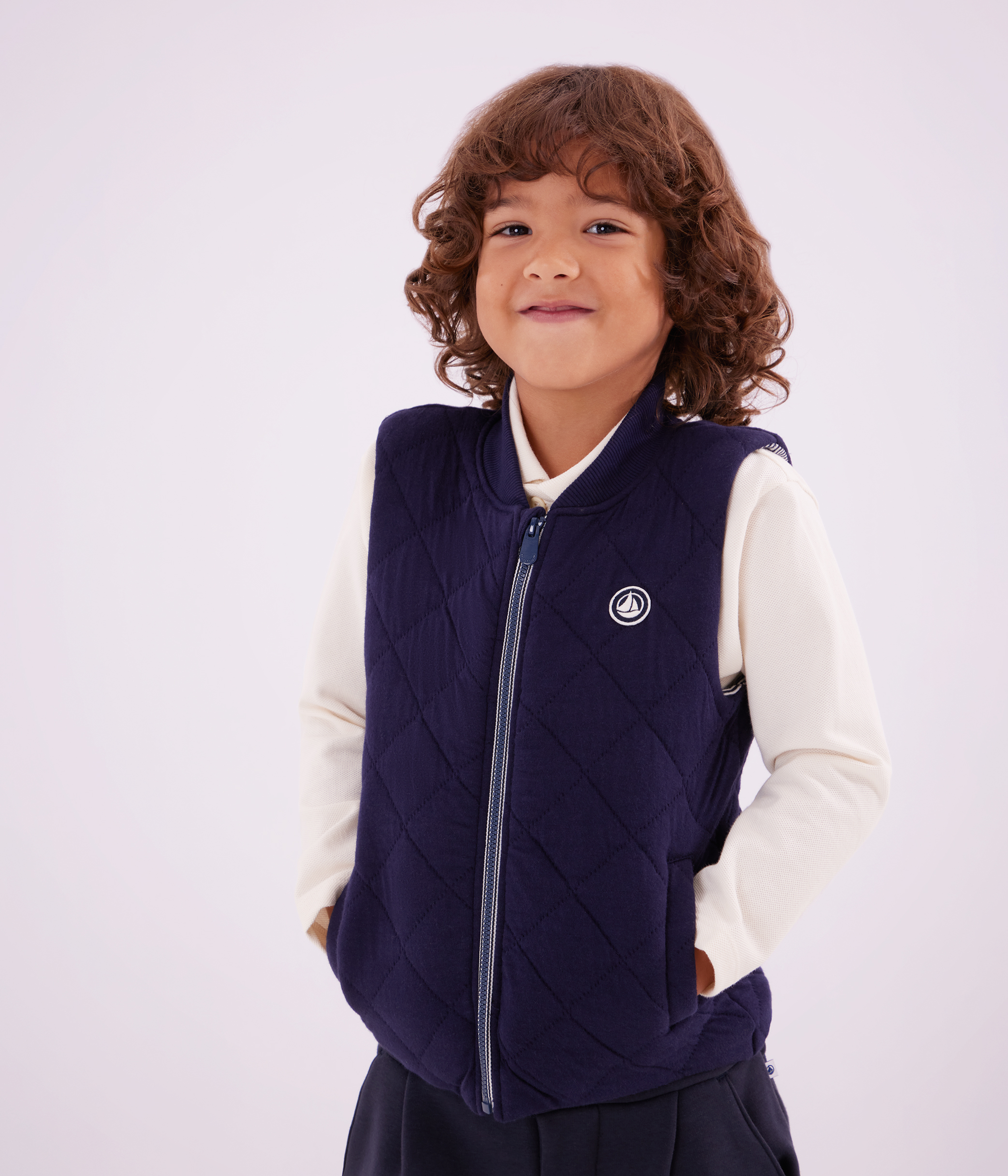 Children's long-sleeved printed cotton polo shirt