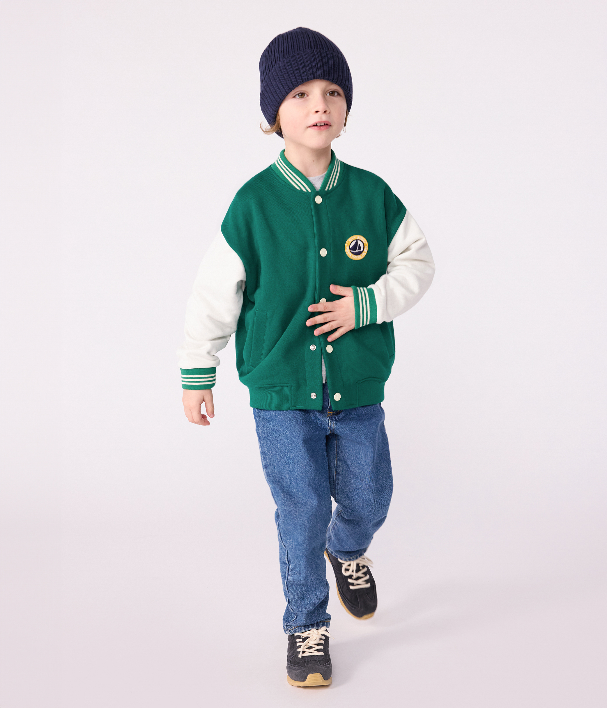 Children's varsity-style jacket in plain cotton