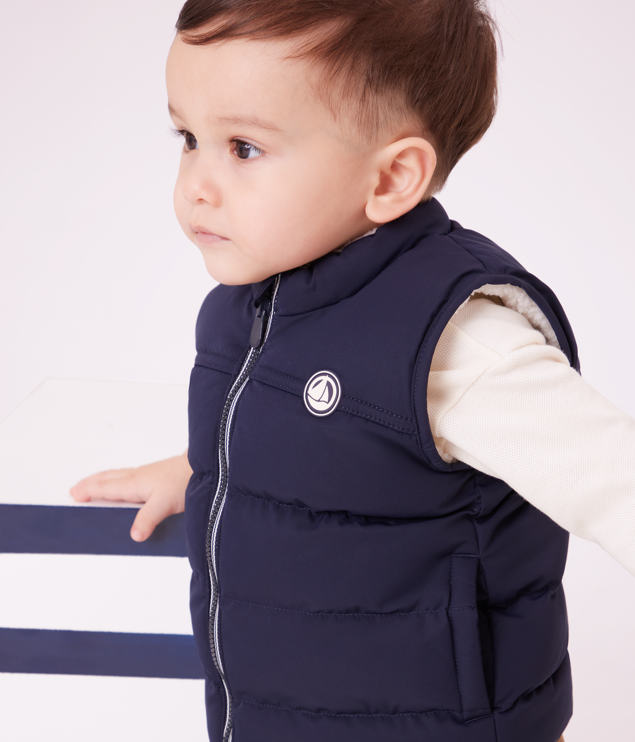 Babies' long-sleeved plain cotton polo shirt