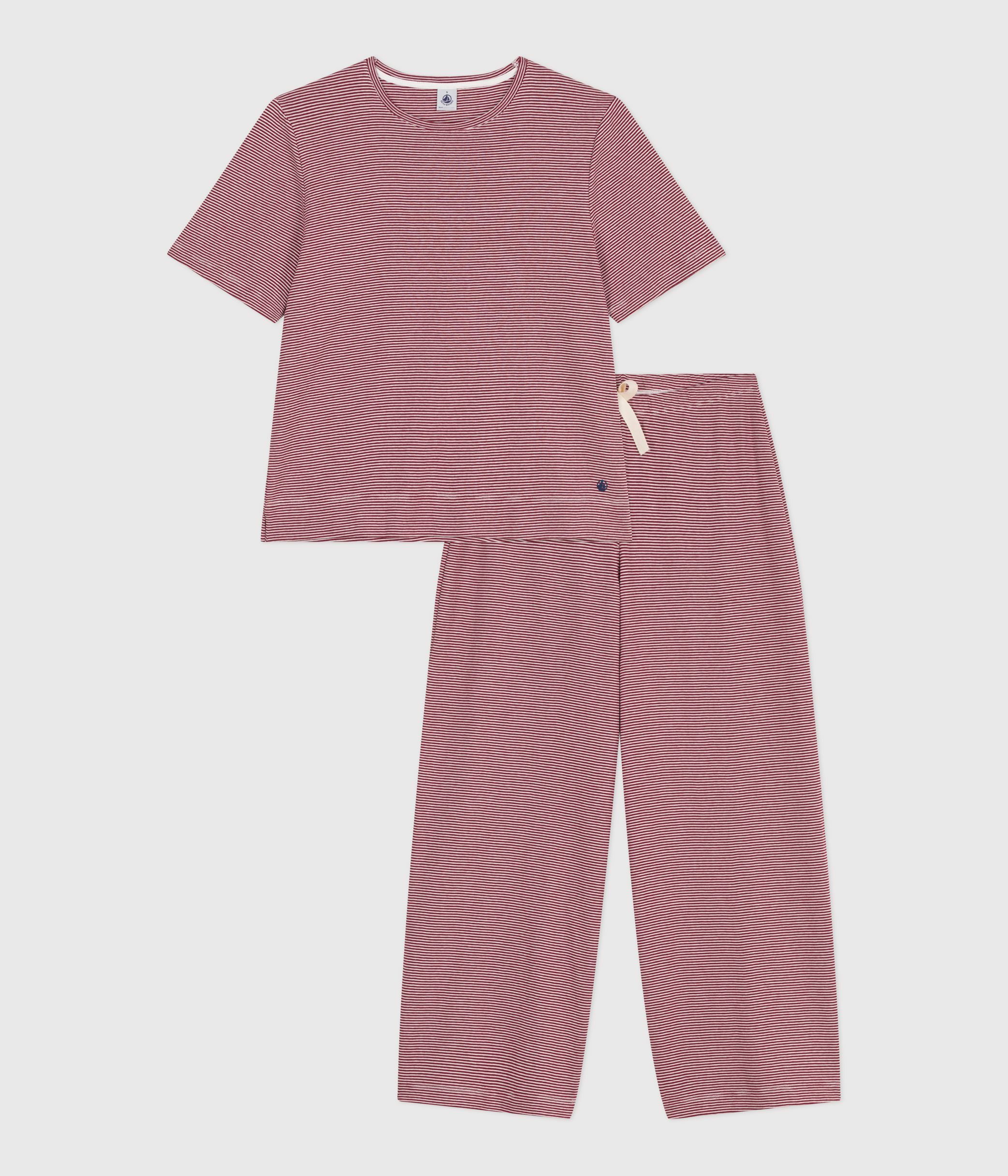 Women's cotton pyjamas with short sleeves and wide stripy legs