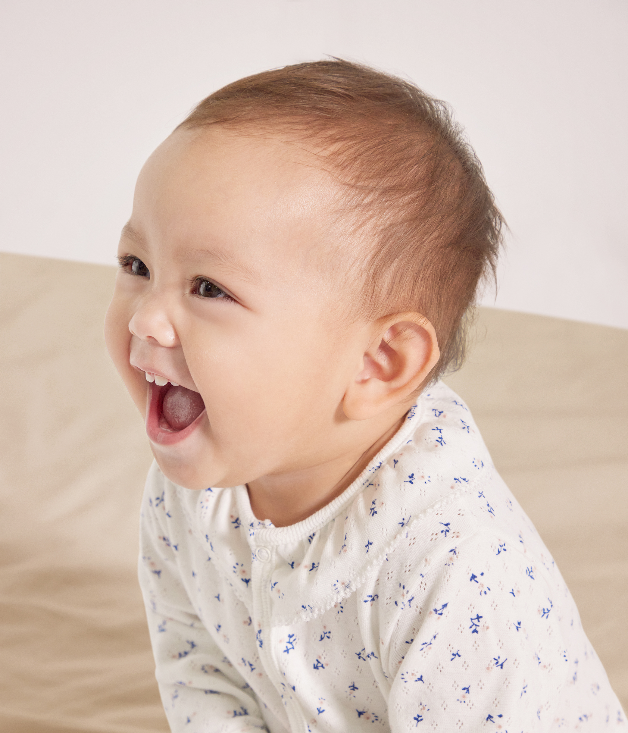 Babies' footless openwork floral-print cotton pyjama suit