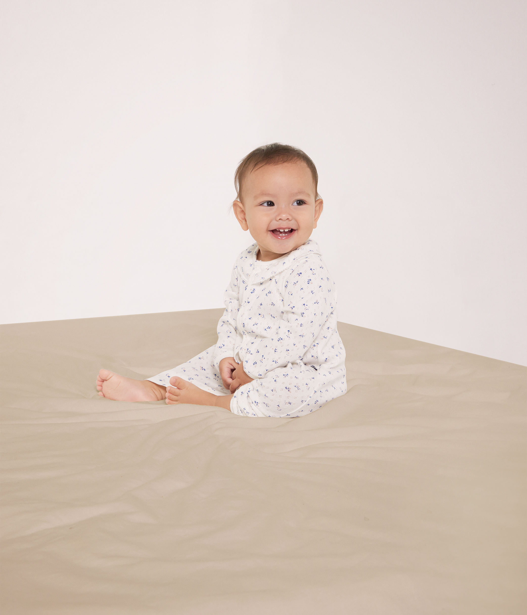 Babies' footless openwork floral-print cotton pyjama suit