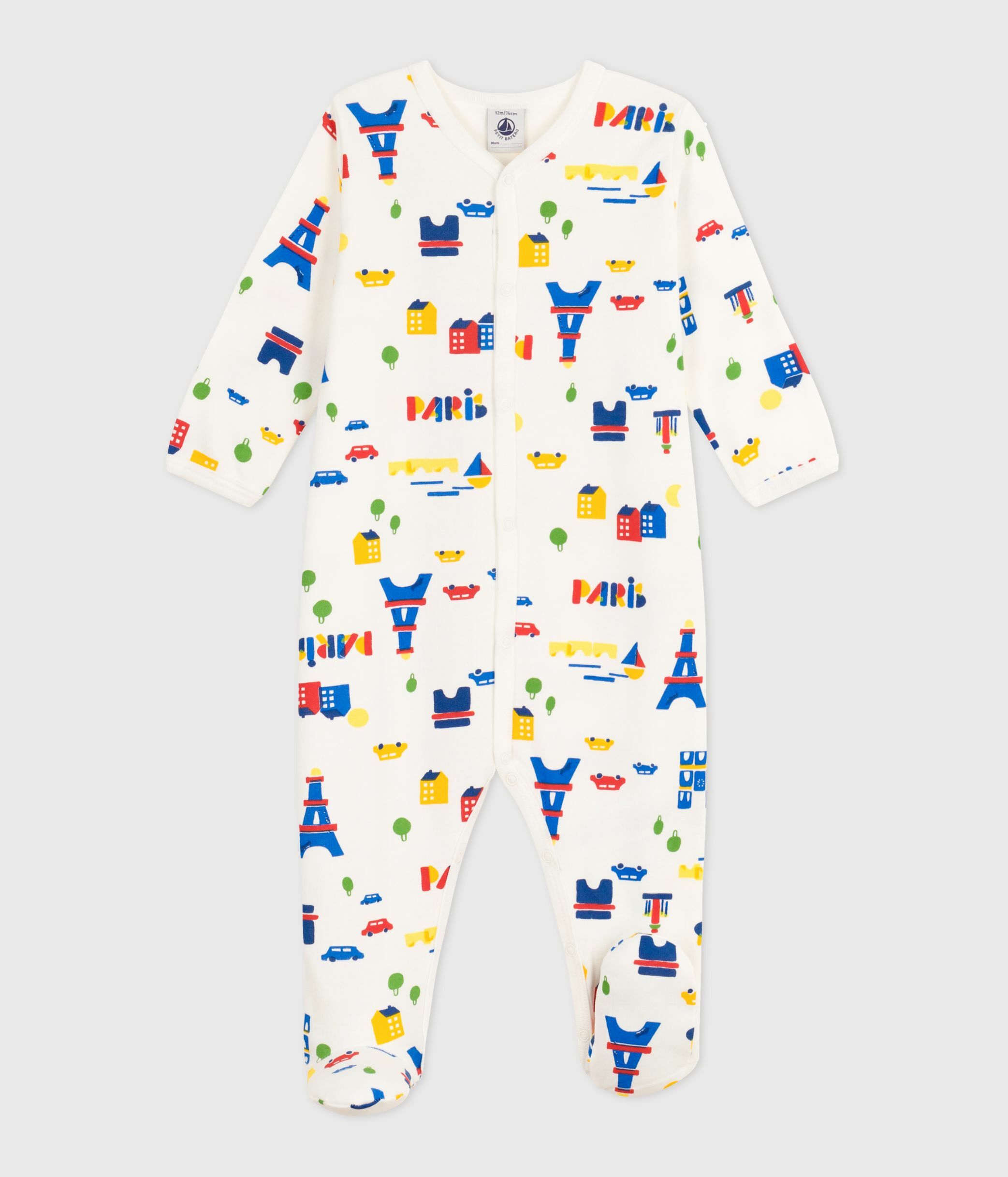 Babies' brushed fleece Paris-print pyjamas with a collar
