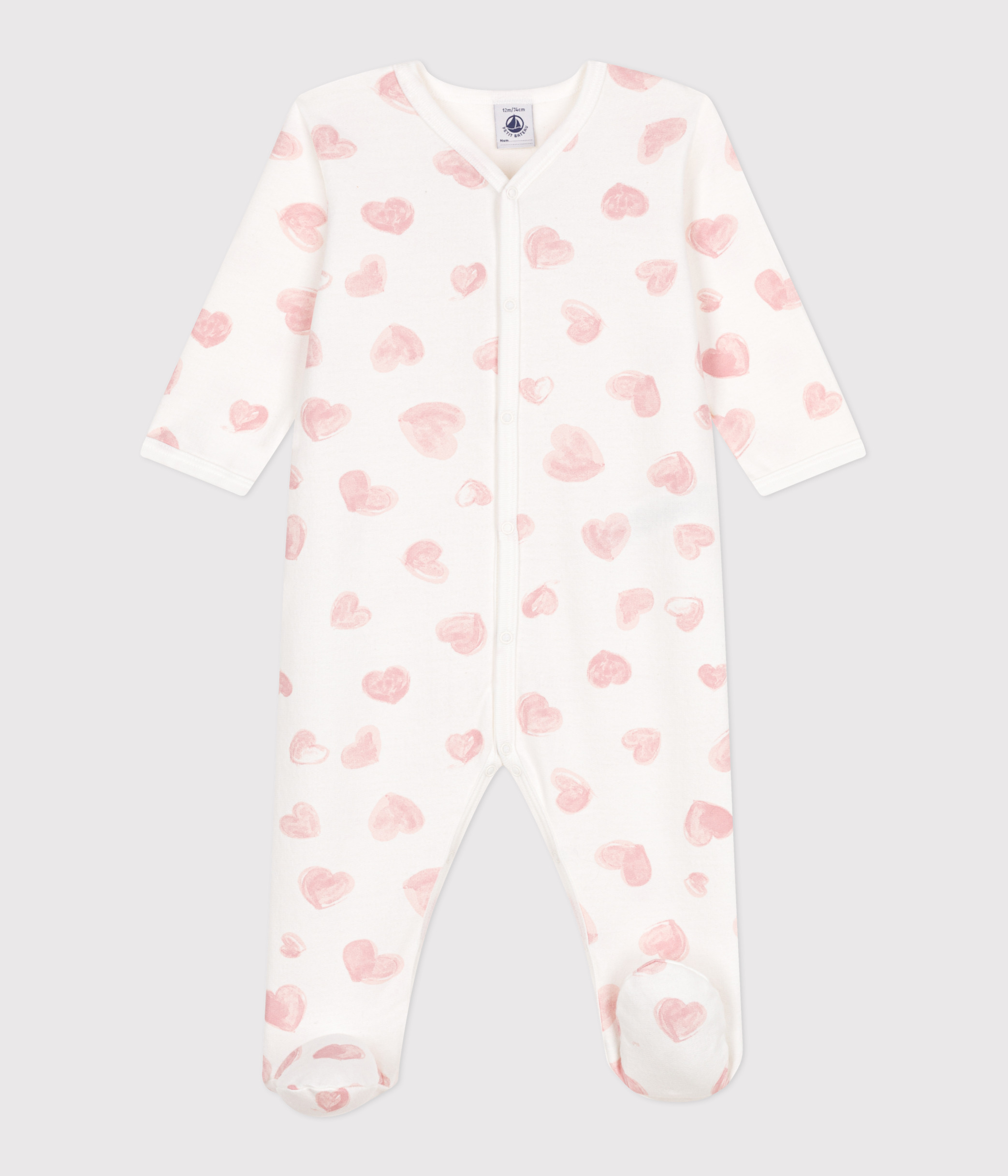 Babies' brushed fleece heart-print pyjamas with a collar