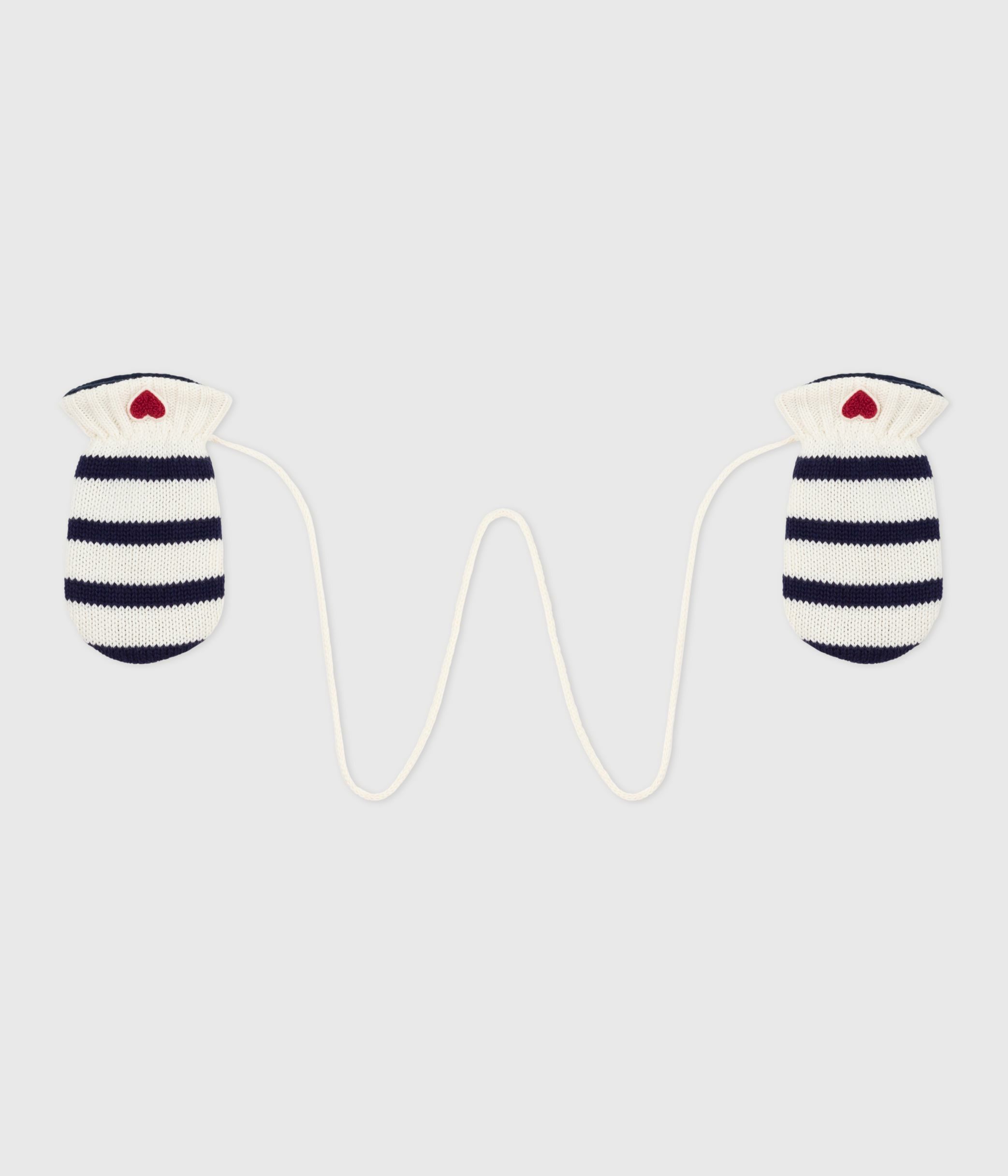 Babies' stripy knitted mittens lined in polar fleece