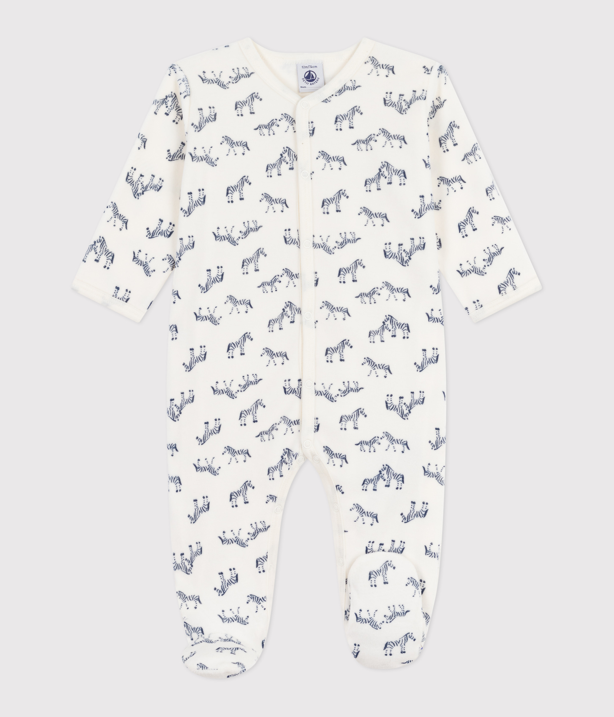 Babies' velour pyjama suit with a zebra print