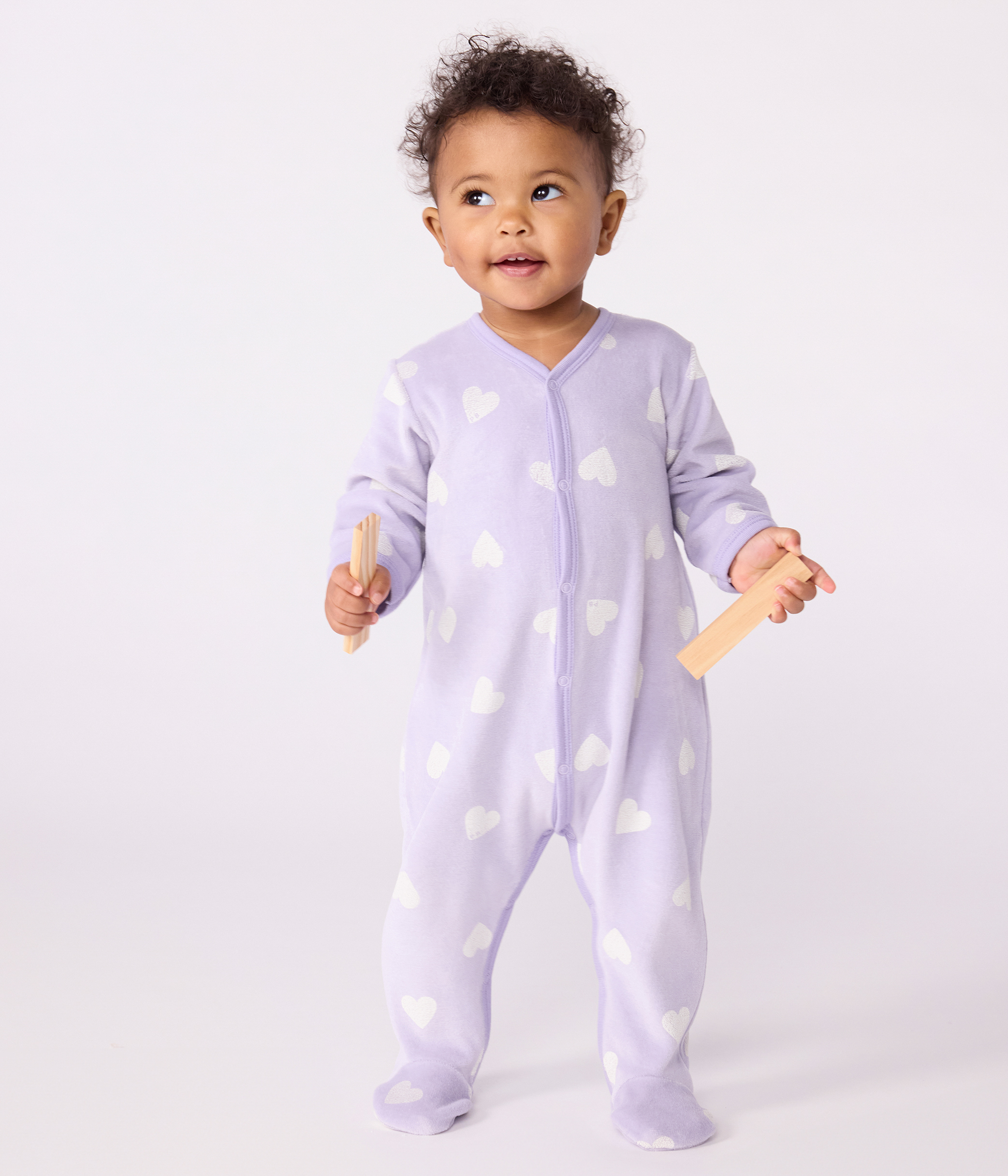Babies' heart-print velour pyjama suit
