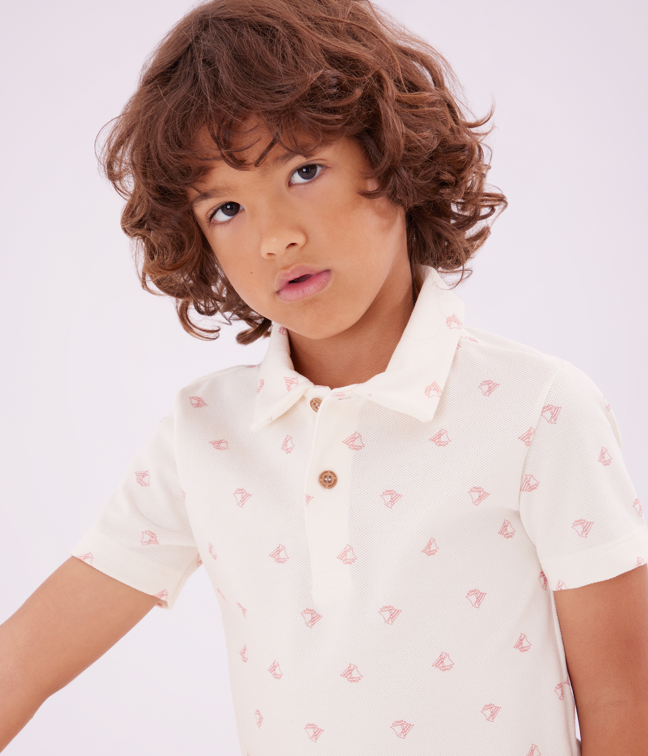 Children's short-sleeved printed cotton polo shirt