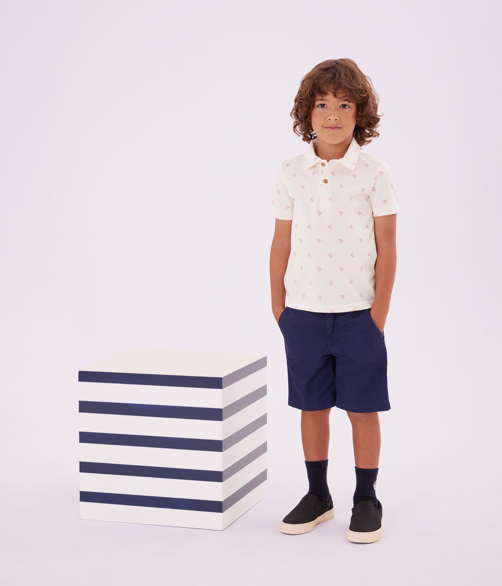 Children's short-sleeved printed cotton polo shirt