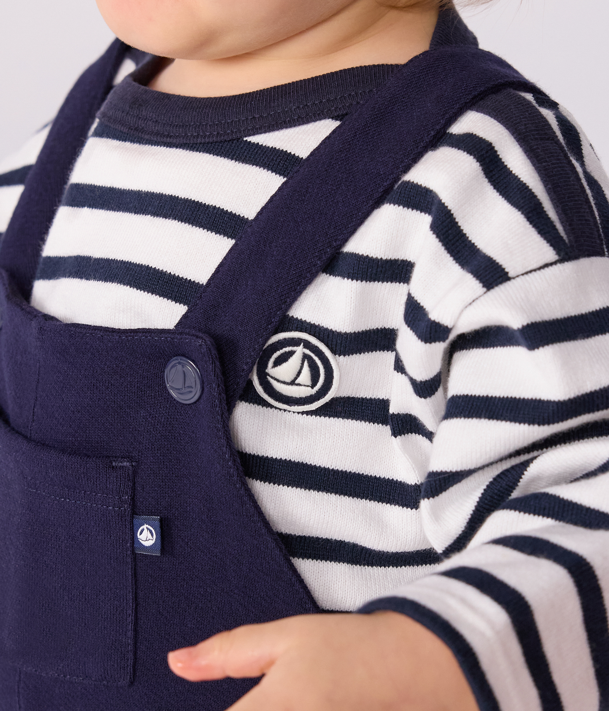 Babies' long-leg dungarees in plain cotton