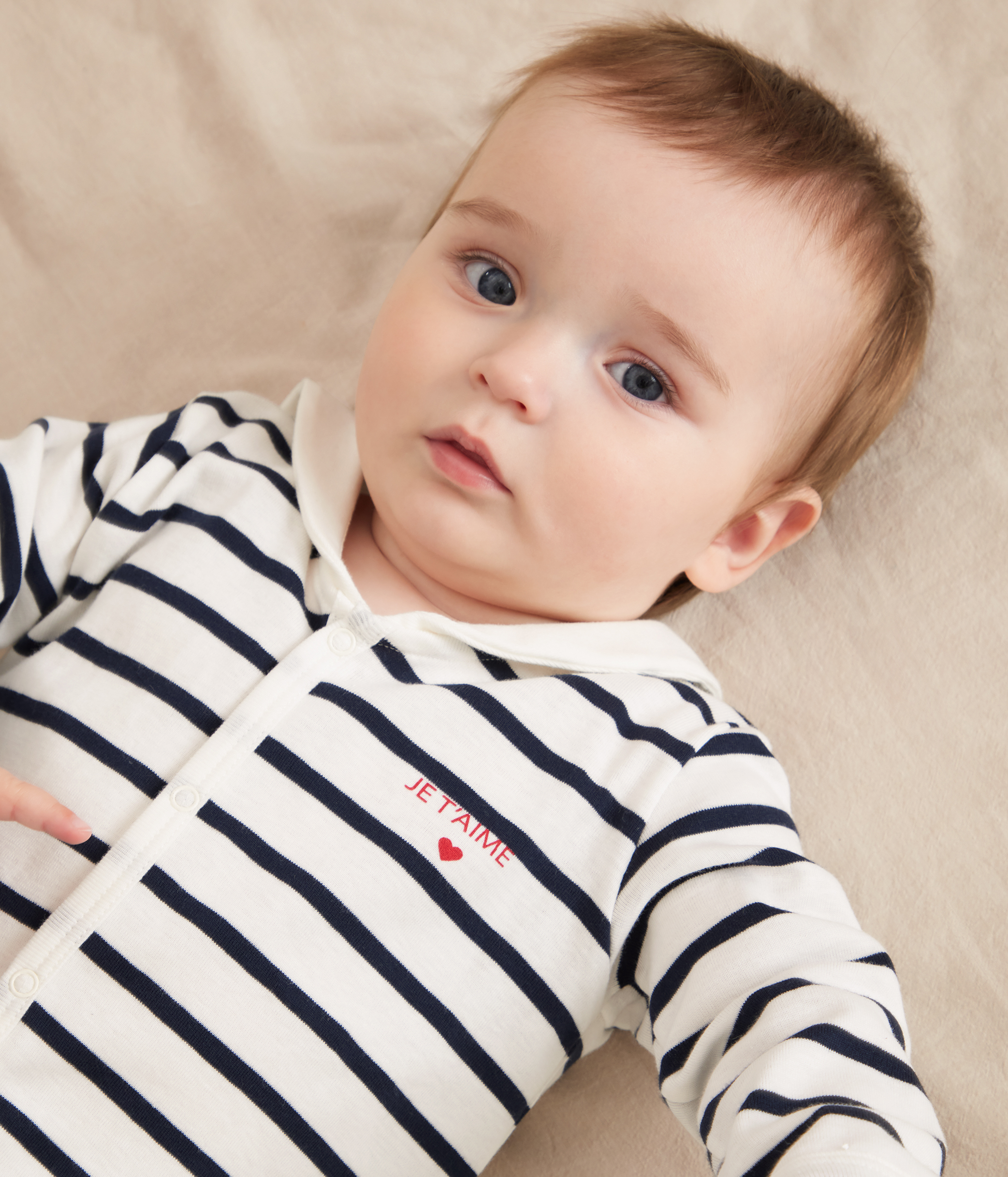 Babies' footless stripy boat-neck cotton pyjama suit