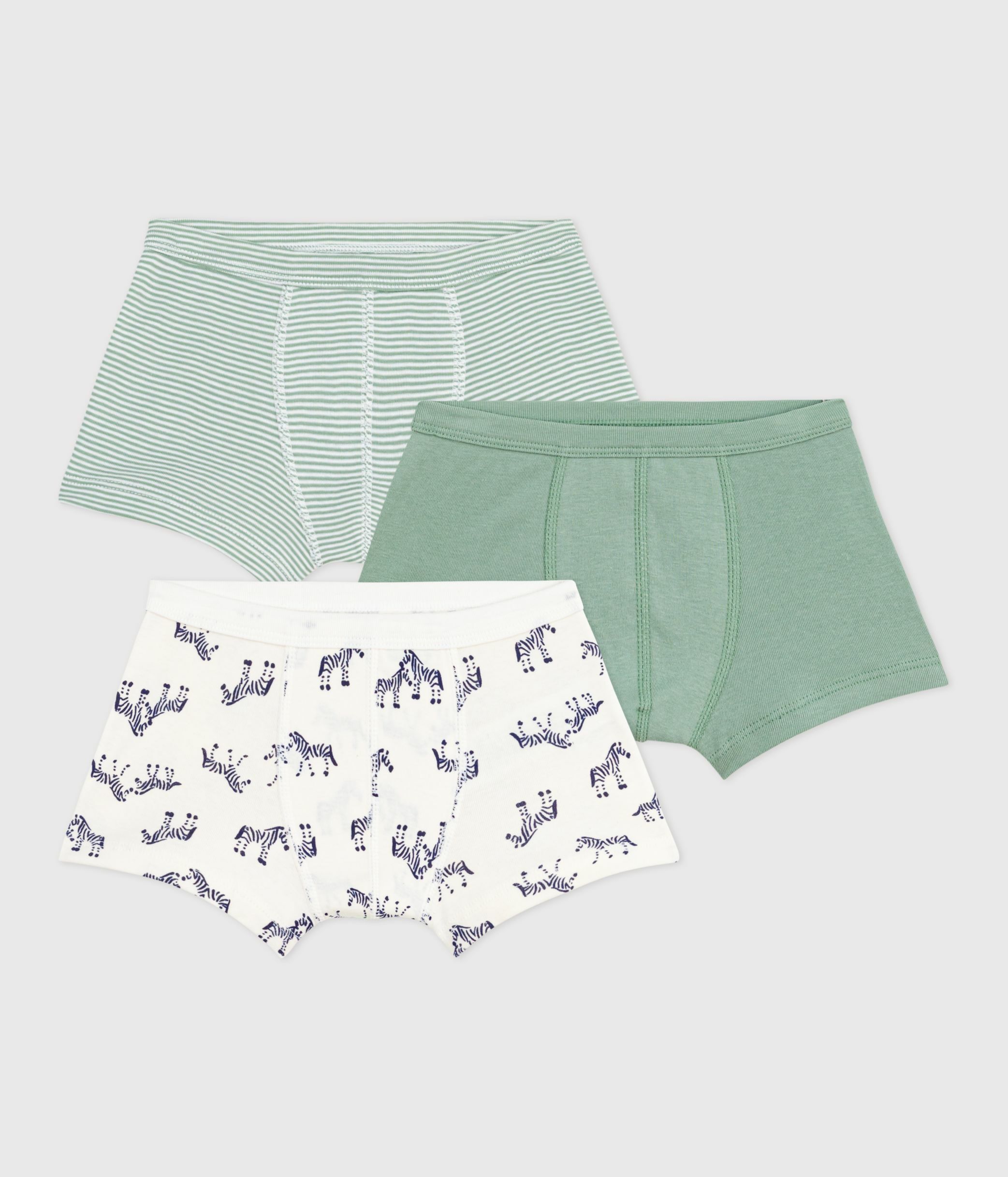 Pack of children's zebra print cotton boxers with covered waistbands