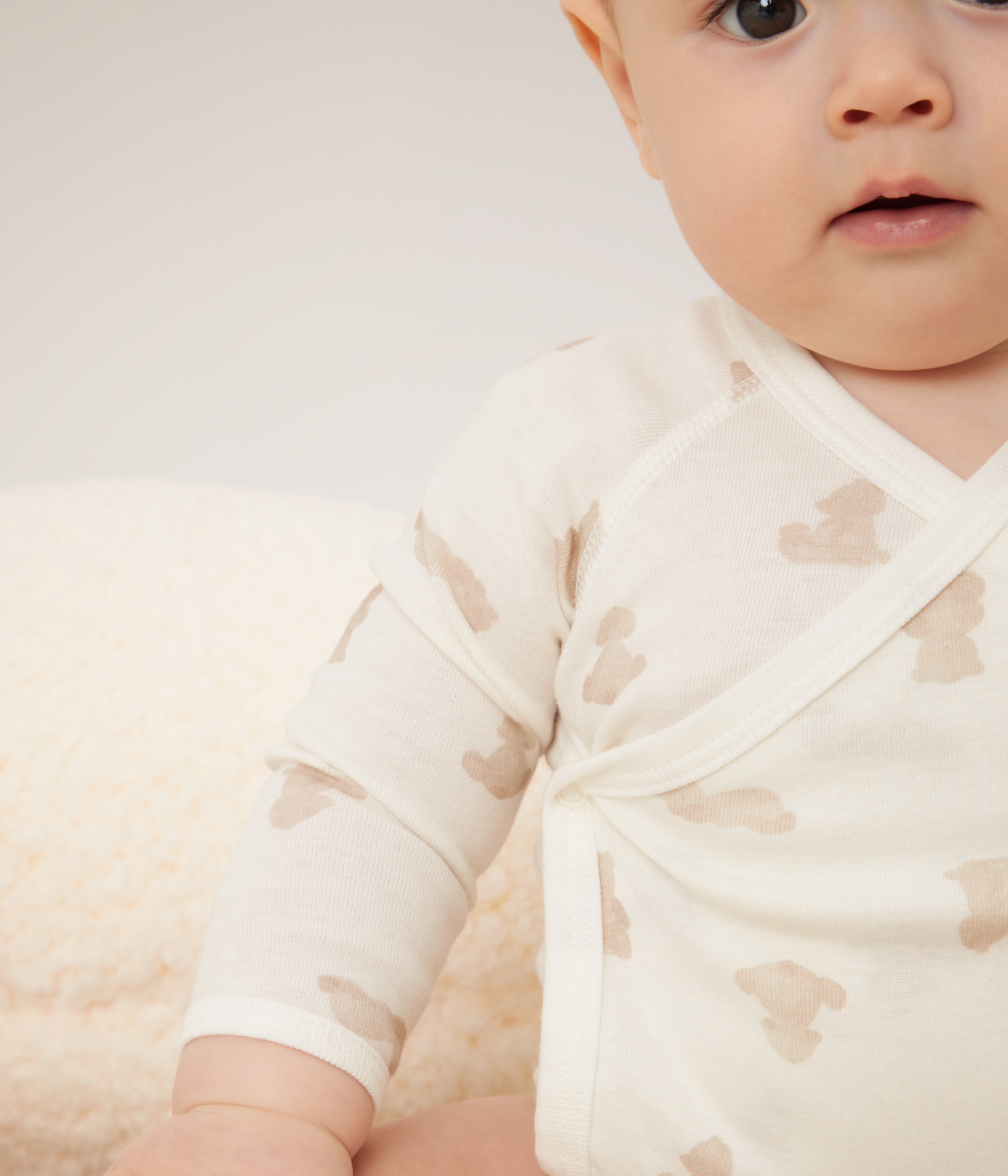 Pack of babies' long-sleeved printed cotton wrapover bodies