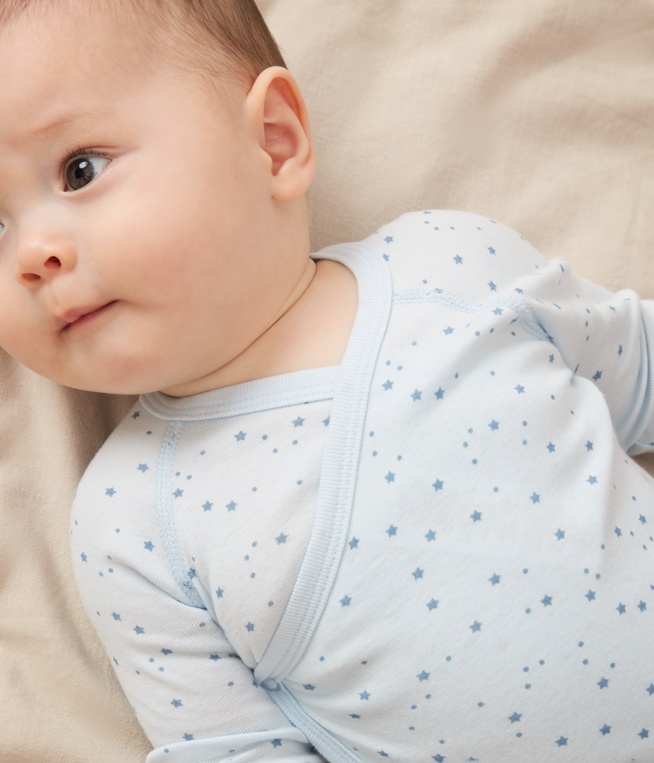 Pack of babies' long-sleeved printed cotton wrapover bodies