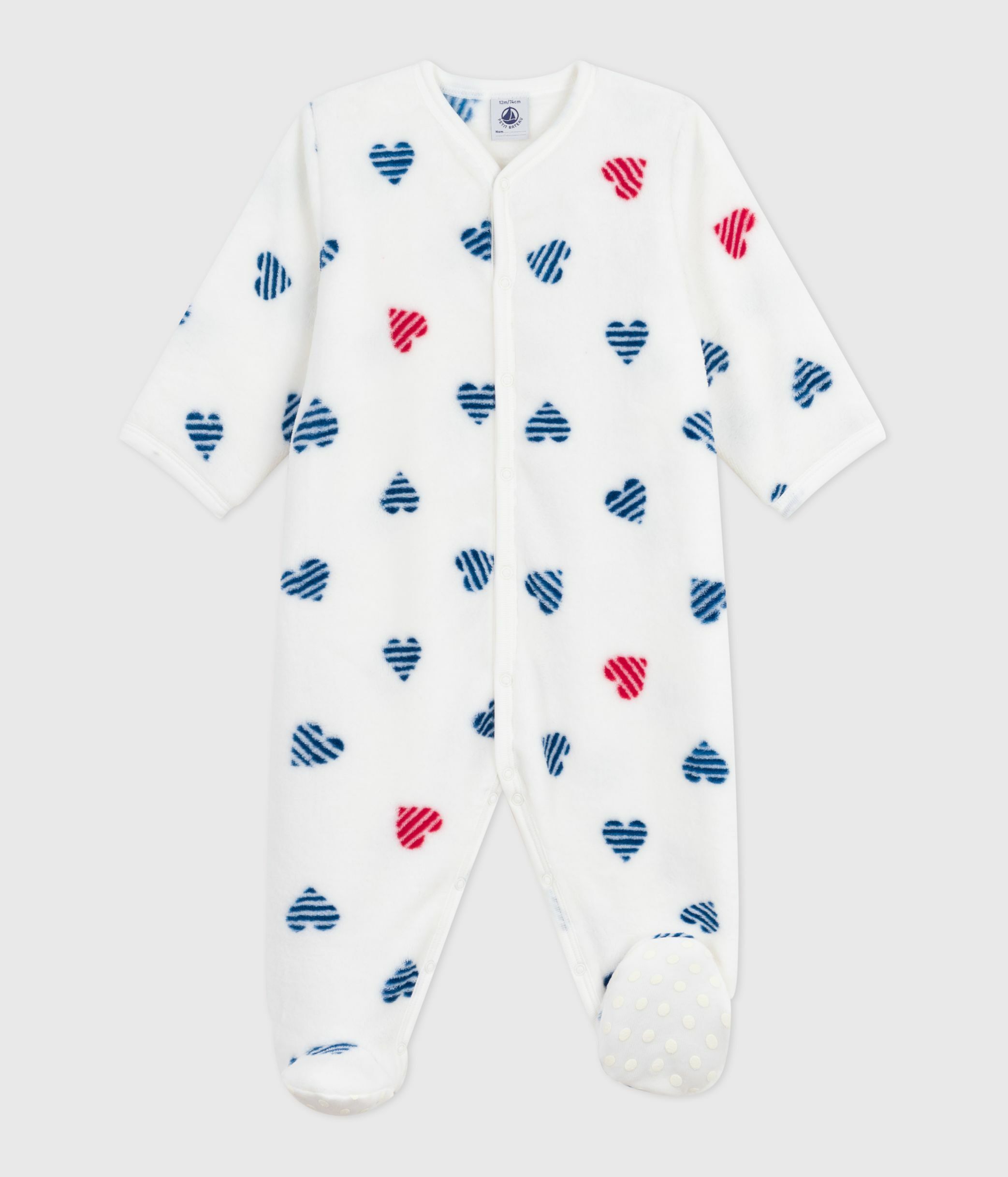 Babies' winter onesie in heart-print fleece