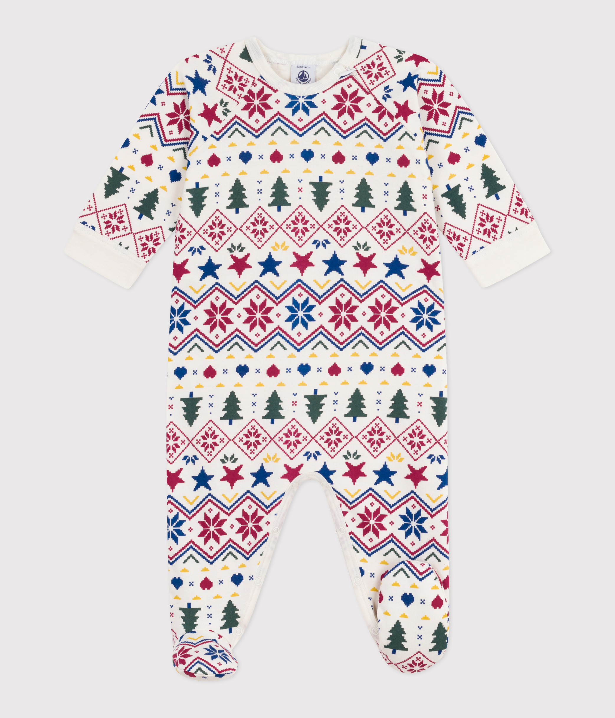 Babies' Christmas-print pyjamas in brushed fleece with a zip